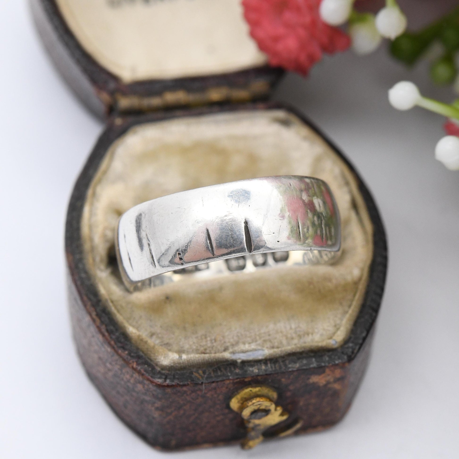 Antique Sterling Silver Textured Band Ring 1889 by William Walter Cashmore - Victorian Chunky Band Jewellery | UK Size - Q | US Size - 8