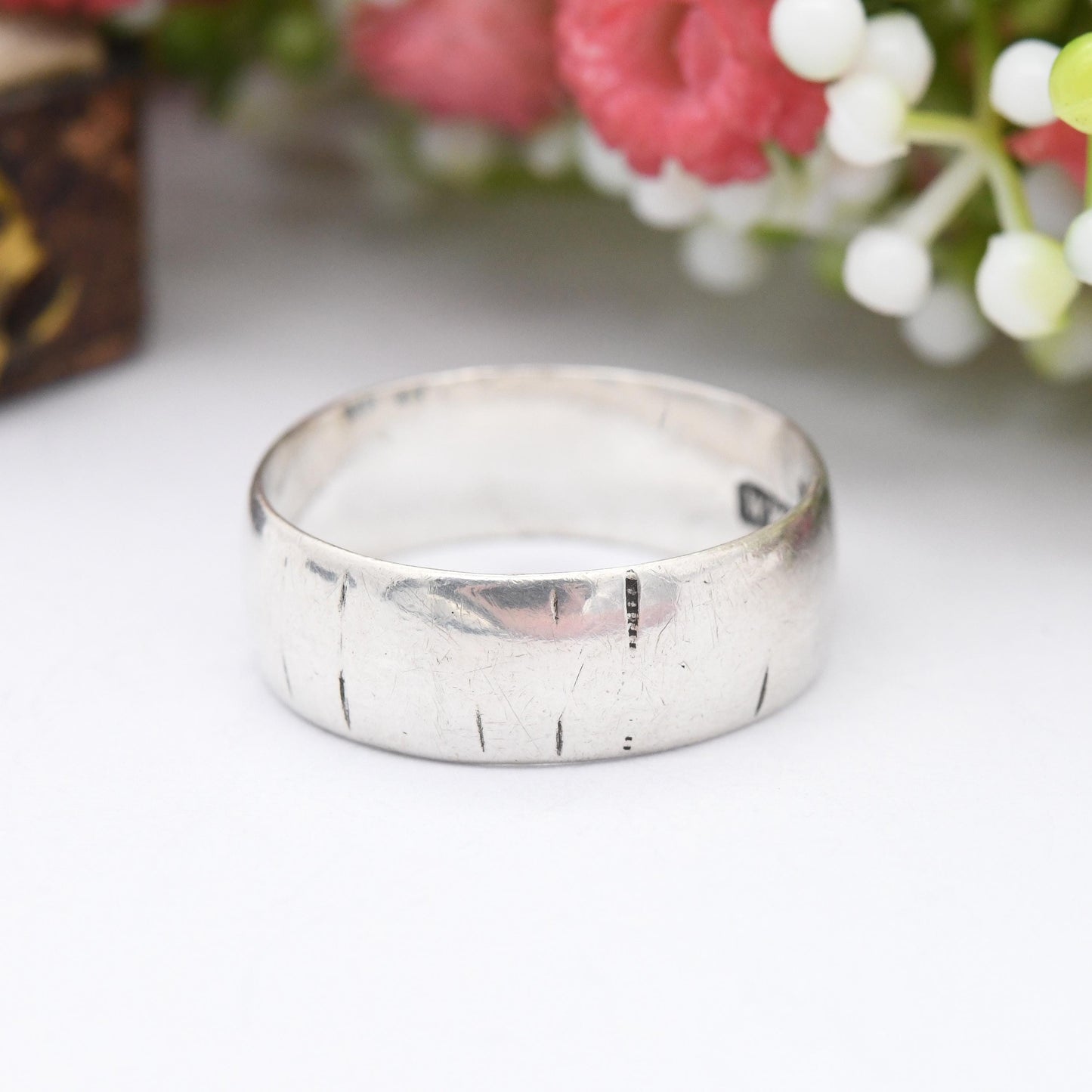 Antique Sterling Silver Textured Band Ring 1889 by William Walter Cashmore - Victorian Chunky Band Jewellery | UK Size - Q | US Size - 8