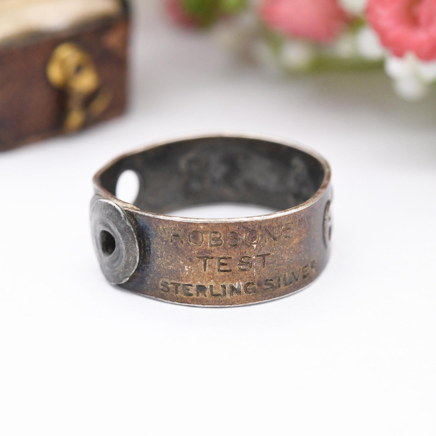 Vintage Robson's Test Sterling Silver Band Ring Salesman Sample Size - Unusual Antique Curio Collectable | UK Size - T 1/2 | US Size - 9 3/4