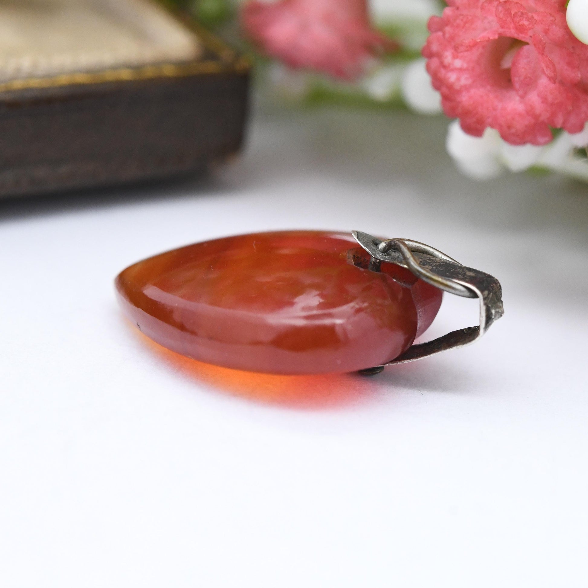 Antique Victorian Agate Heart Pendant - Red Banded Agate Gemstone Small Love Heart Charm Necklace Stack Pretty Gift for Her