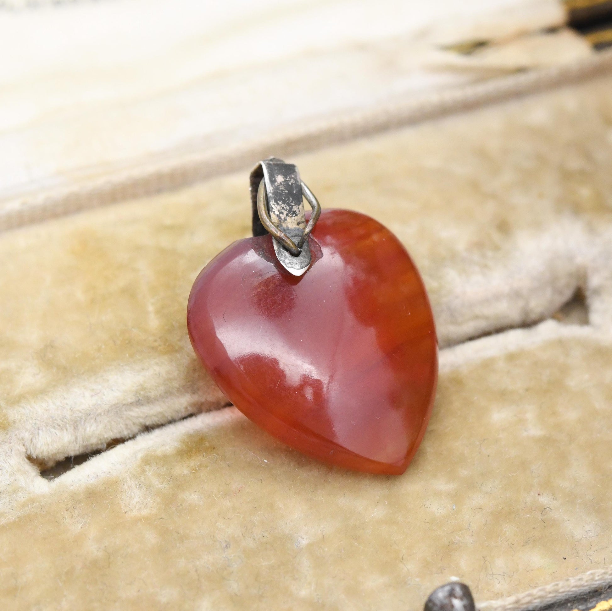 Antique Victorian Agate Heart Pendant - Red Banded Agate Gemstone Small Love Heart Charm Necklace Stack Pretty Gift for Her