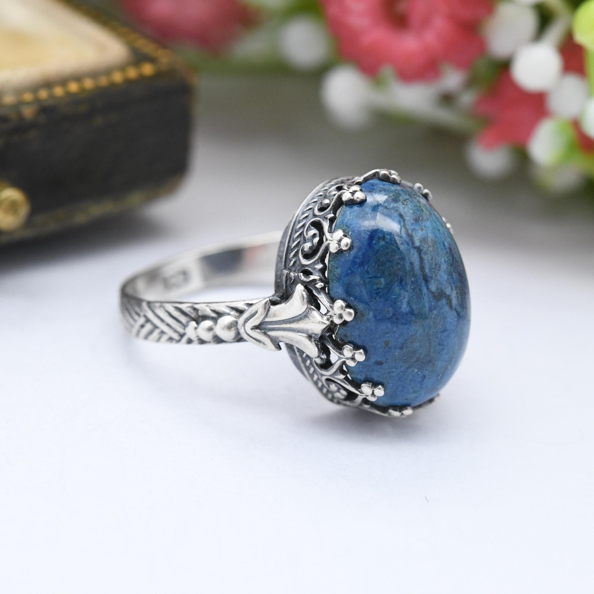 Vintage European Silver Ring with Large Blue Stone c. 1930s - Austria German 935 | Gemstone Statement | Small UK Size - I | US Size - 4 1/4