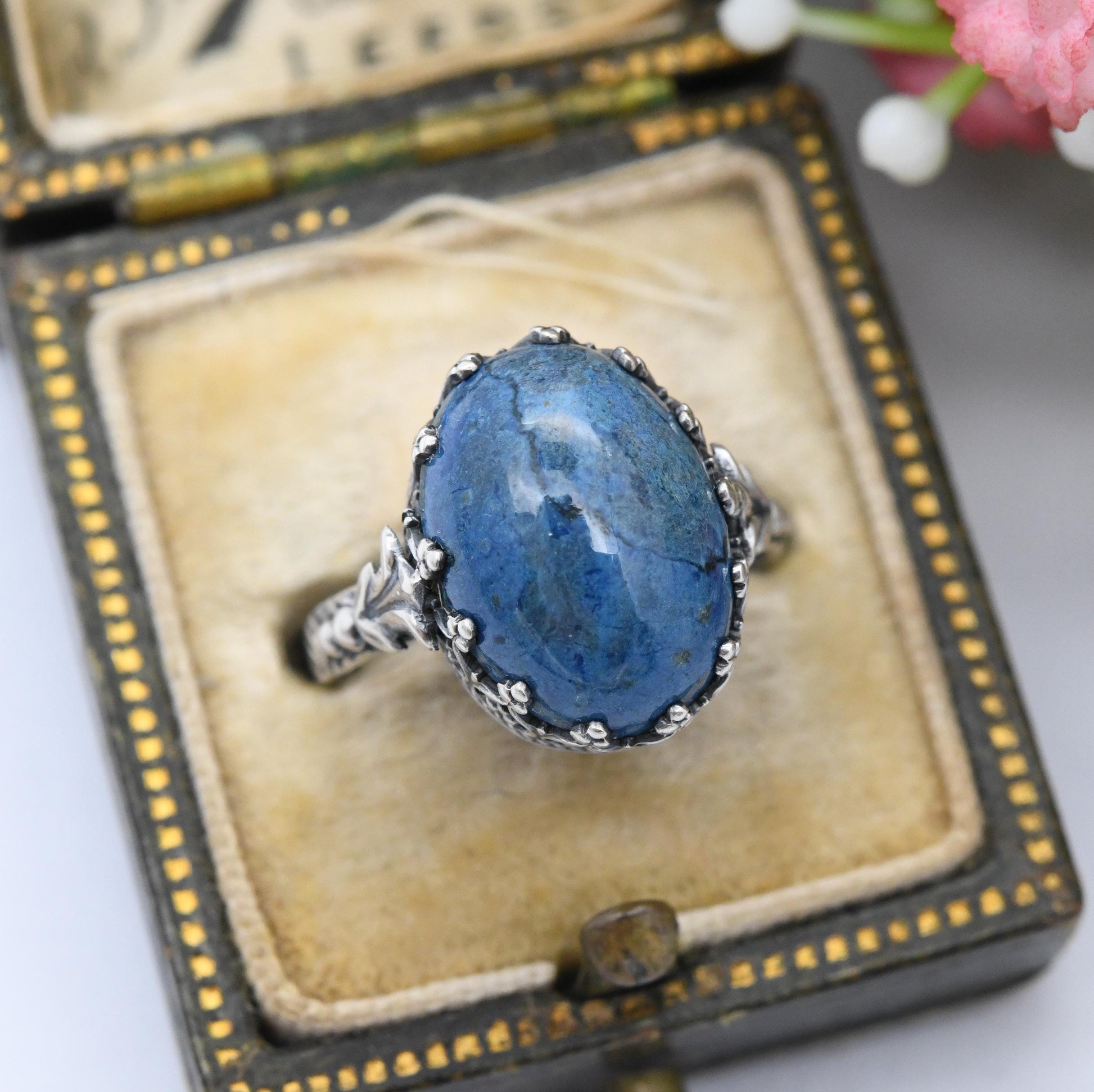 Vintage European Silver Ring with Large Blue Stone c. 1930s - Austria German 935 | Gemstone Statement | Small UK Size - I | US Size - 4 1/4