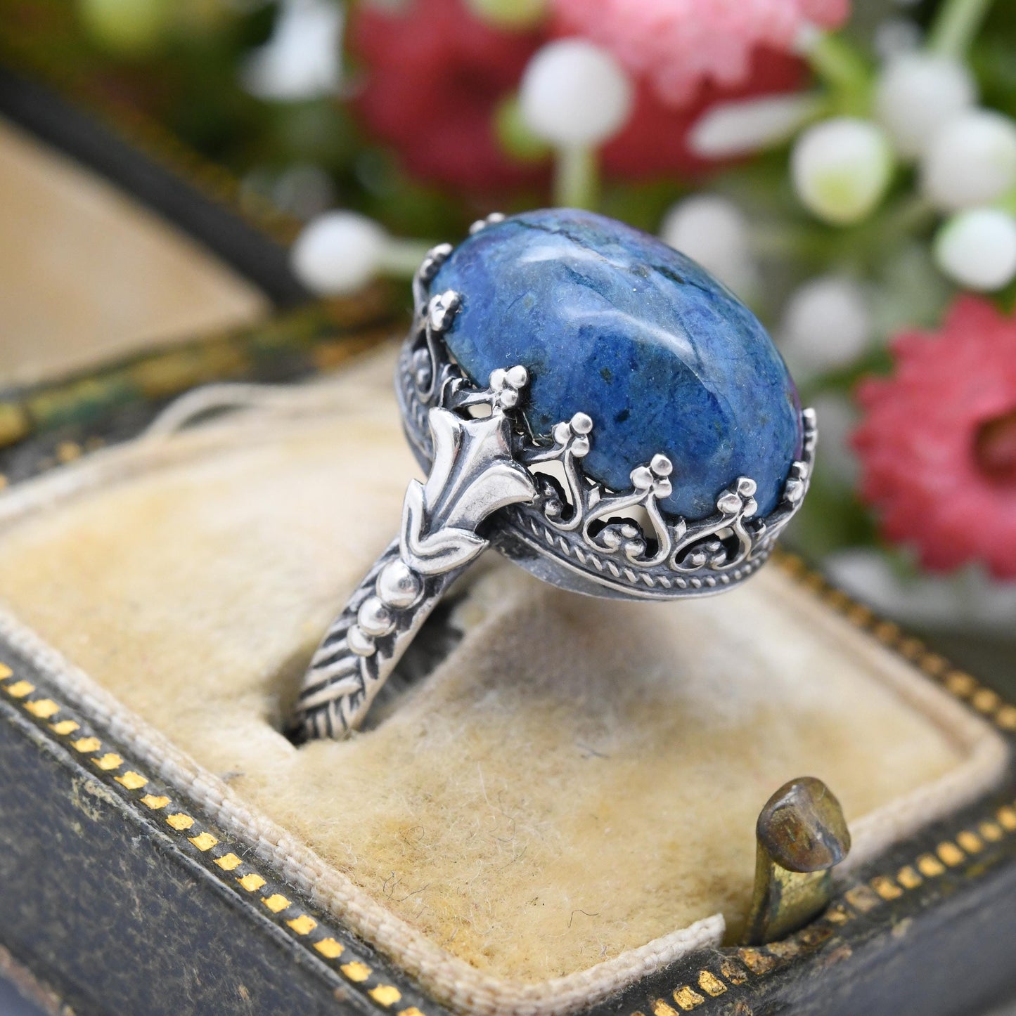 Vintage European Silver Ring with Large Blue Stone c. 1930s - Austria German 935 | Gemstone Statement | Small UK Size - I | US Size - 4 1/4