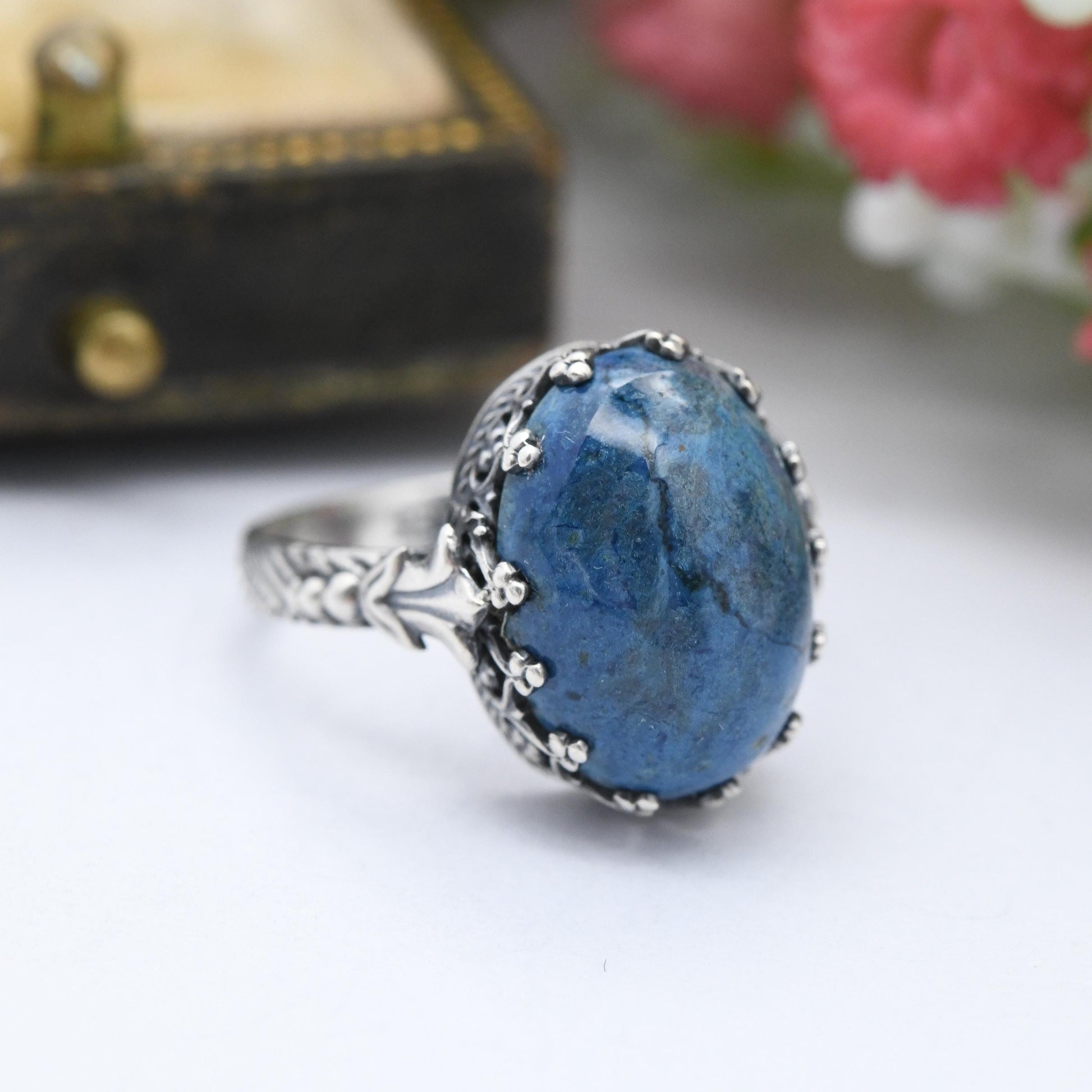 Vintage European Silver Ring with Large Blue Stone c. 1930s - Austria German 935 | Gemstone Statement | Small UK Size - I | US Size - 4 1/4