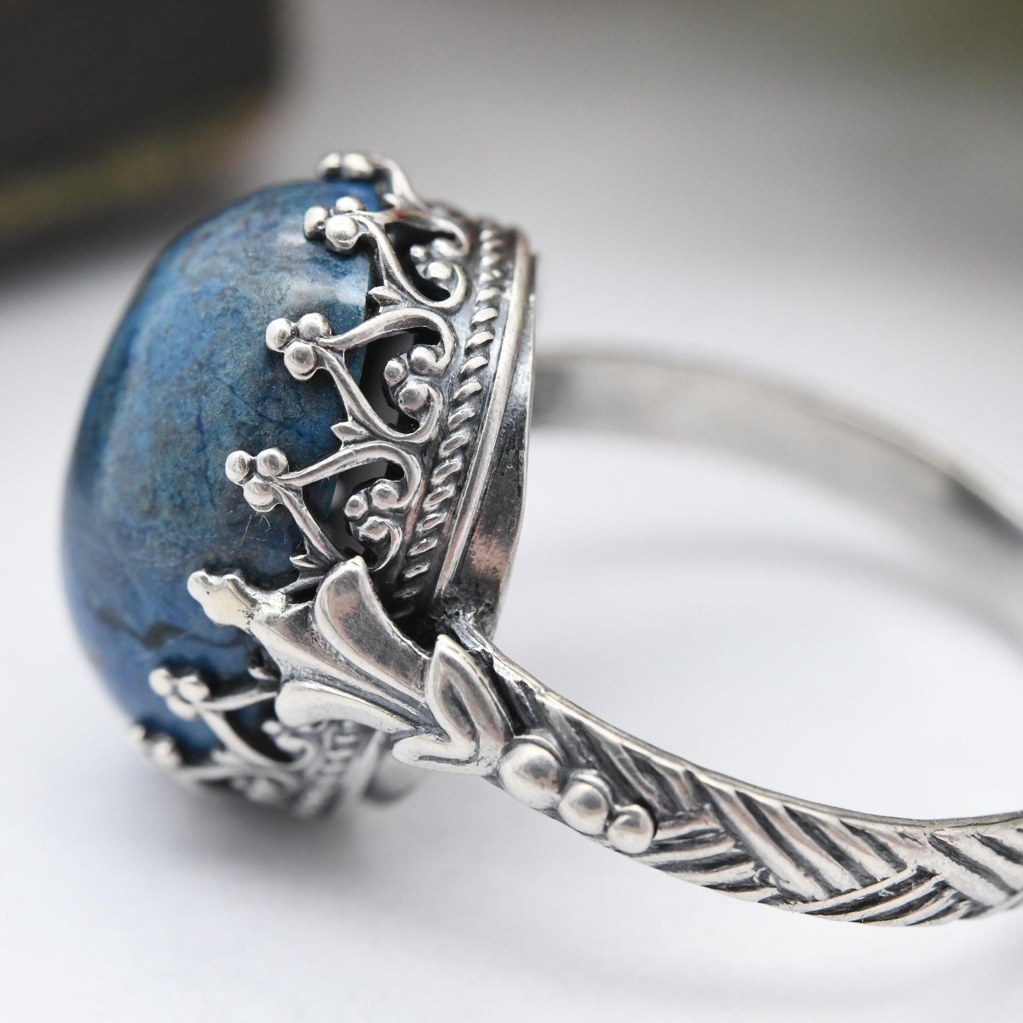 Vintage European Silver Ring with Large Blue Stone c. 1930s - Austria German 935 | Gemstone Statement | Small UK Size - I | US Size - 4 1/4