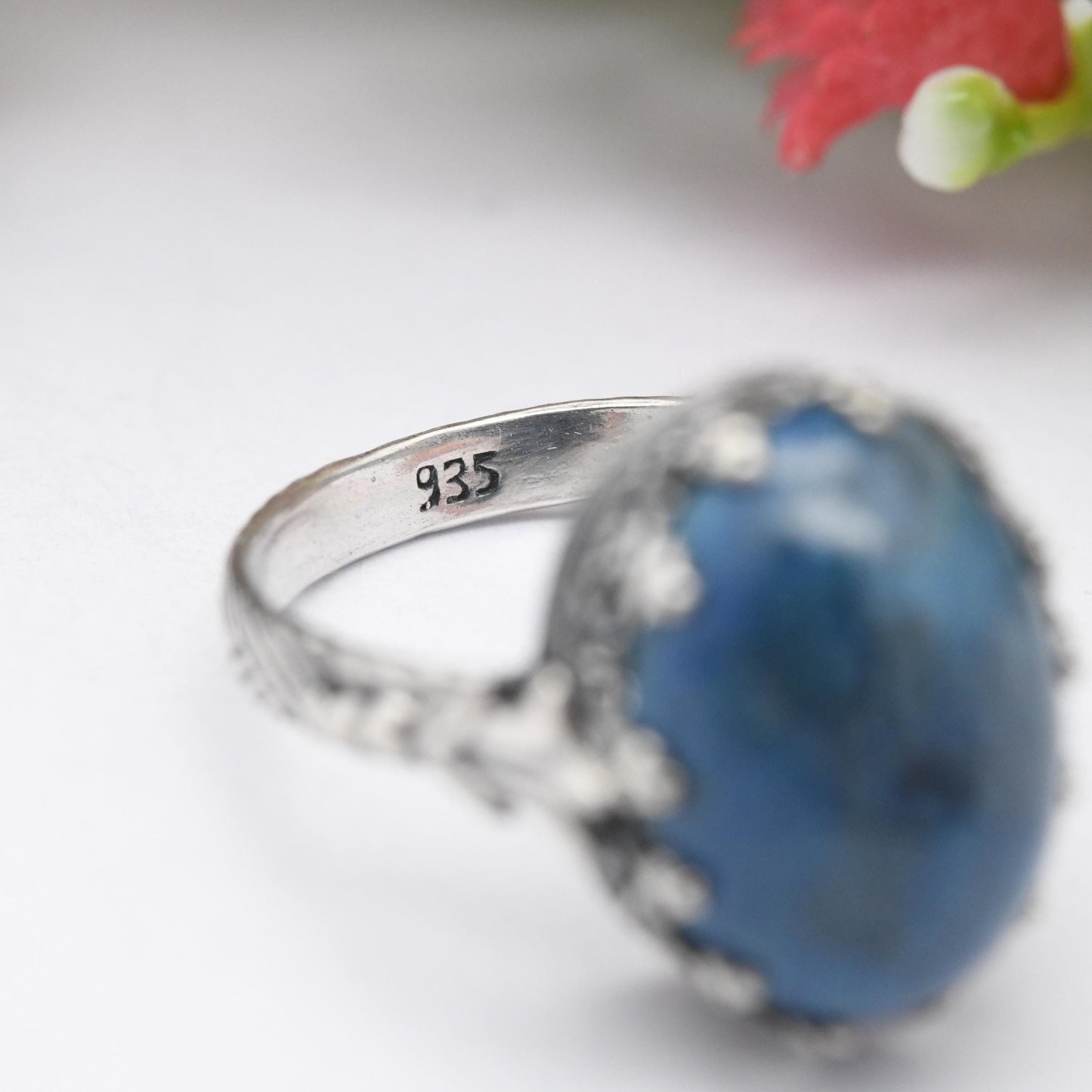 Vintage European Silver Ring with Large Blue Stone c. 1930s - Austria German 935 | Gemstone Statement | Small UK Size - I | US Size - 4 1/4