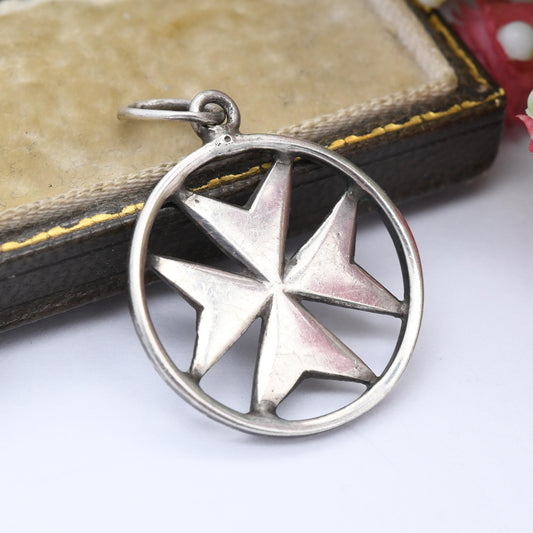 Vintage Maltese Cross Silver Pendant - 917 Silver Minimal Design Arrow Cross Christian Gift for Baptism Christening | Charm Necklace Stack