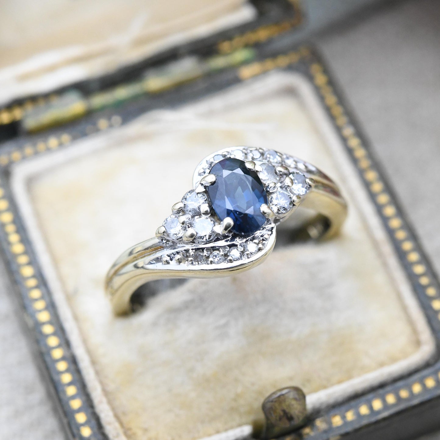 Vintage 9ct Gold Diamond Sapphire Cluster Ring 1993 - Statement Cocktail Deep Blue Engagement Ring Gift | UK Size - M 1/2 | US Size - 6 1/2