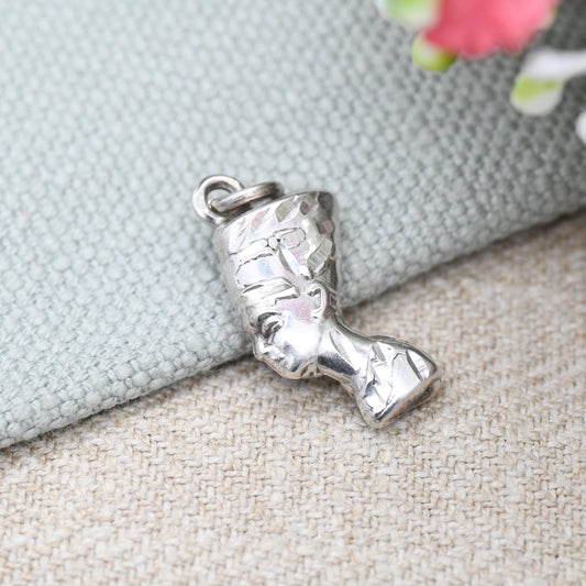 Vintage Egyptian Silver Queen Nefertiti Charm Pendant - Ancient Egypt Pharaoh | Detailed 3D Hand Cut Design | Charm Necklace Stack