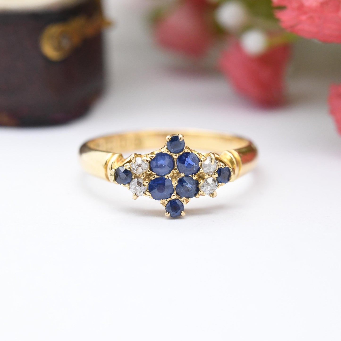 Antique 18ct Gold Sapphire and Diamond Ring 1901 - Victorian Edwardian Cocktail Statement Engagement Ring | UK Size - O | US Size - 7 1/4