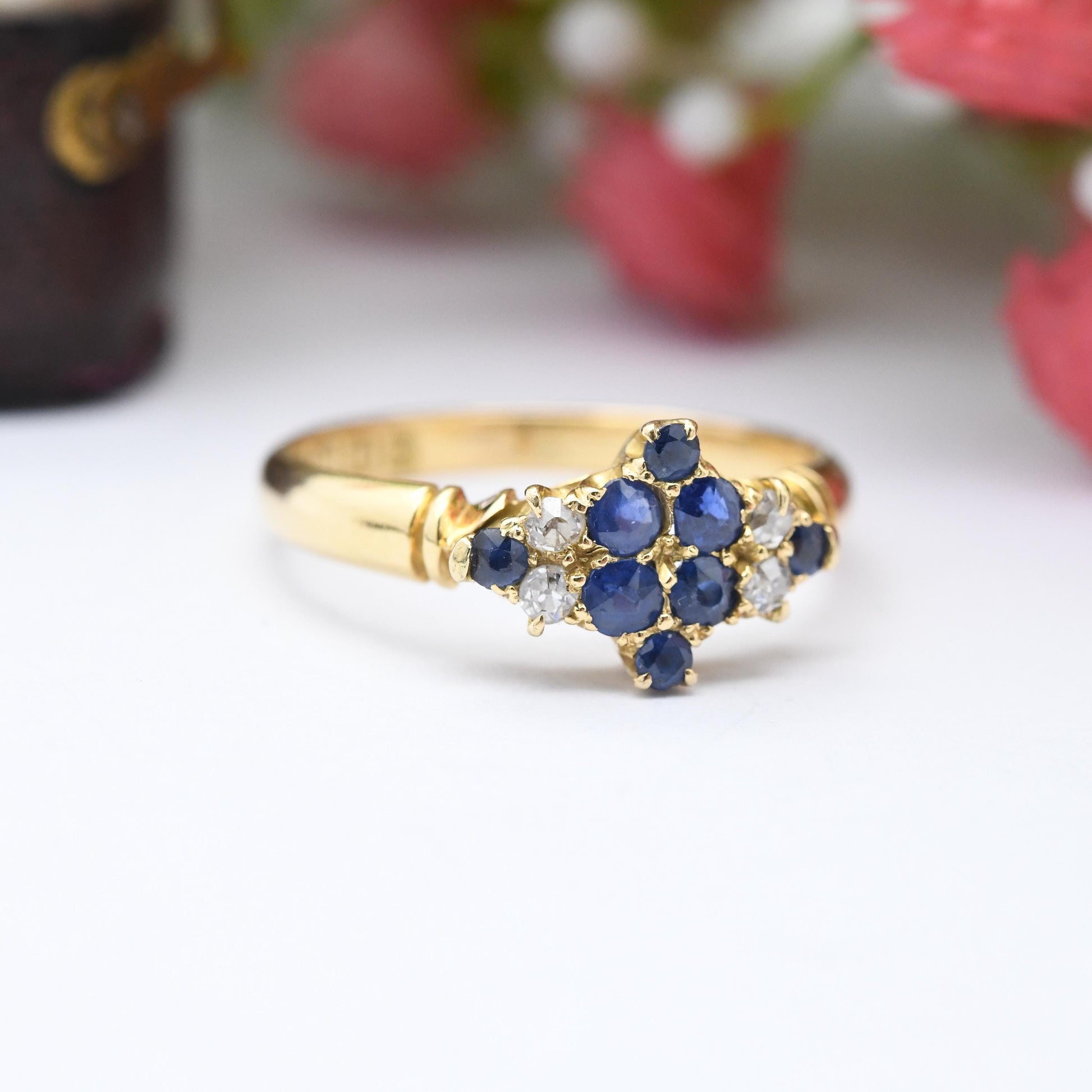 Antique 18ct Gold Sapphire and Diamond Ring 1901 - Victorian Edwardian Cocktail Statement Engagement Ring | UK Size - O | US Size - 7 1/4