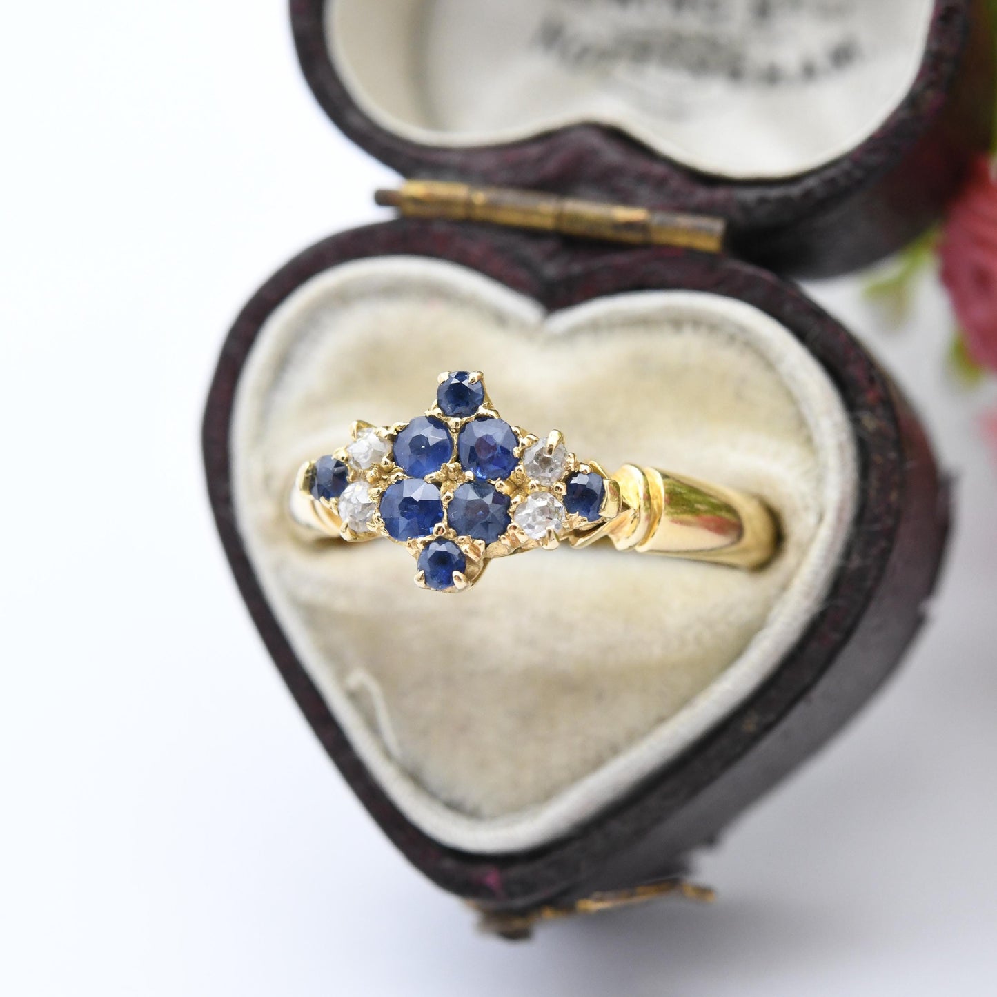 Antique 18ct Gold Sapphire and Diamond Ring 1901 - Victorian Edwardian Cocktail Statement Engagement Ring | UK Size - O | US Size - 7 1/4