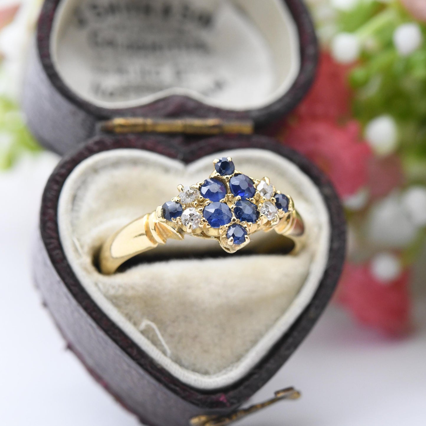 Antique 18ct Gold Sapphire and Diamond Ring 1901 - Victorian Edwardian Cocktail Statement Engagement Ring | UK Size - O | US Size - 7 1/4