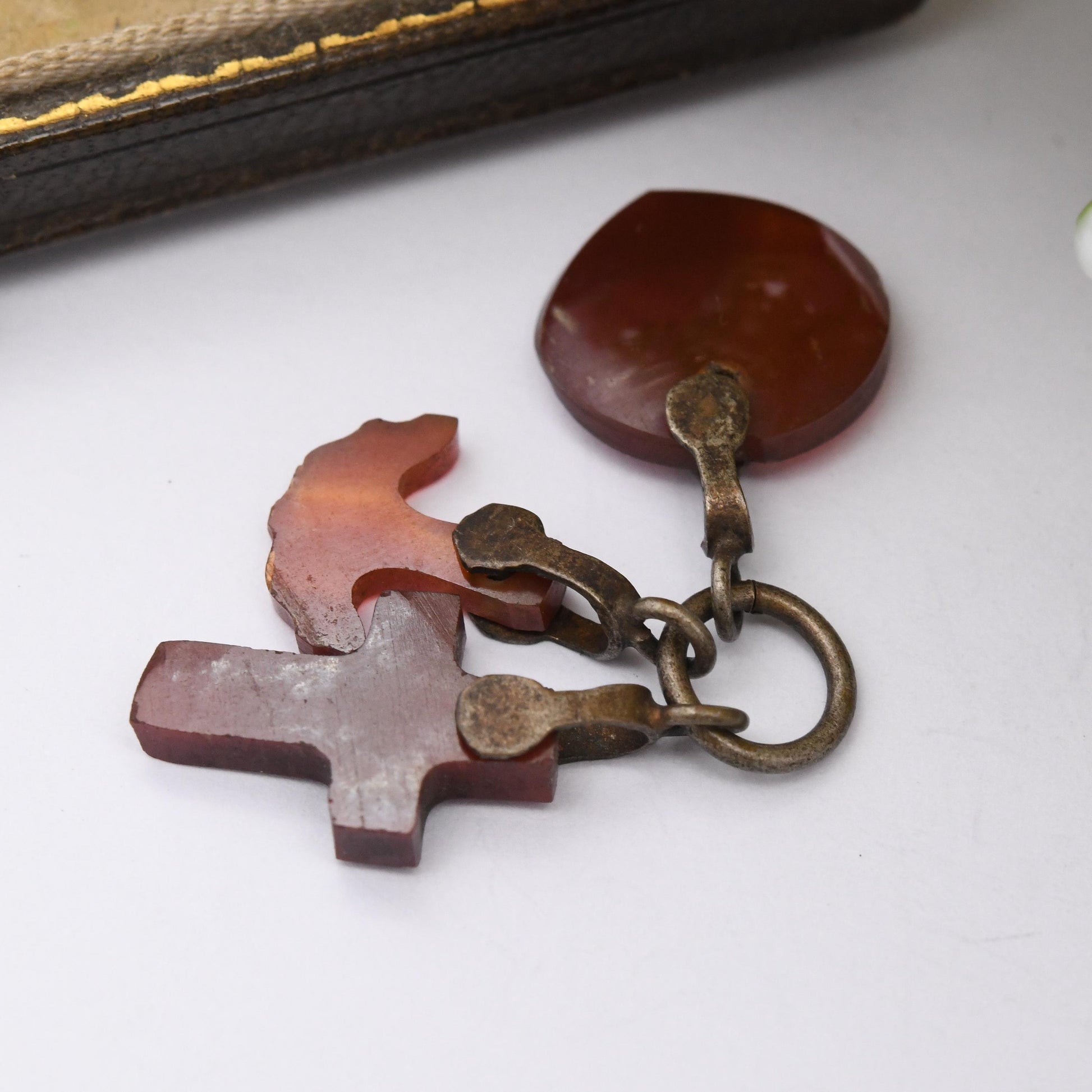 Antique Victorian Agate Faith Hope Charity Charm Pendant c.1880s - Heart Cross Anchor Charm for Necklace | Red Gemstone Fob Collection