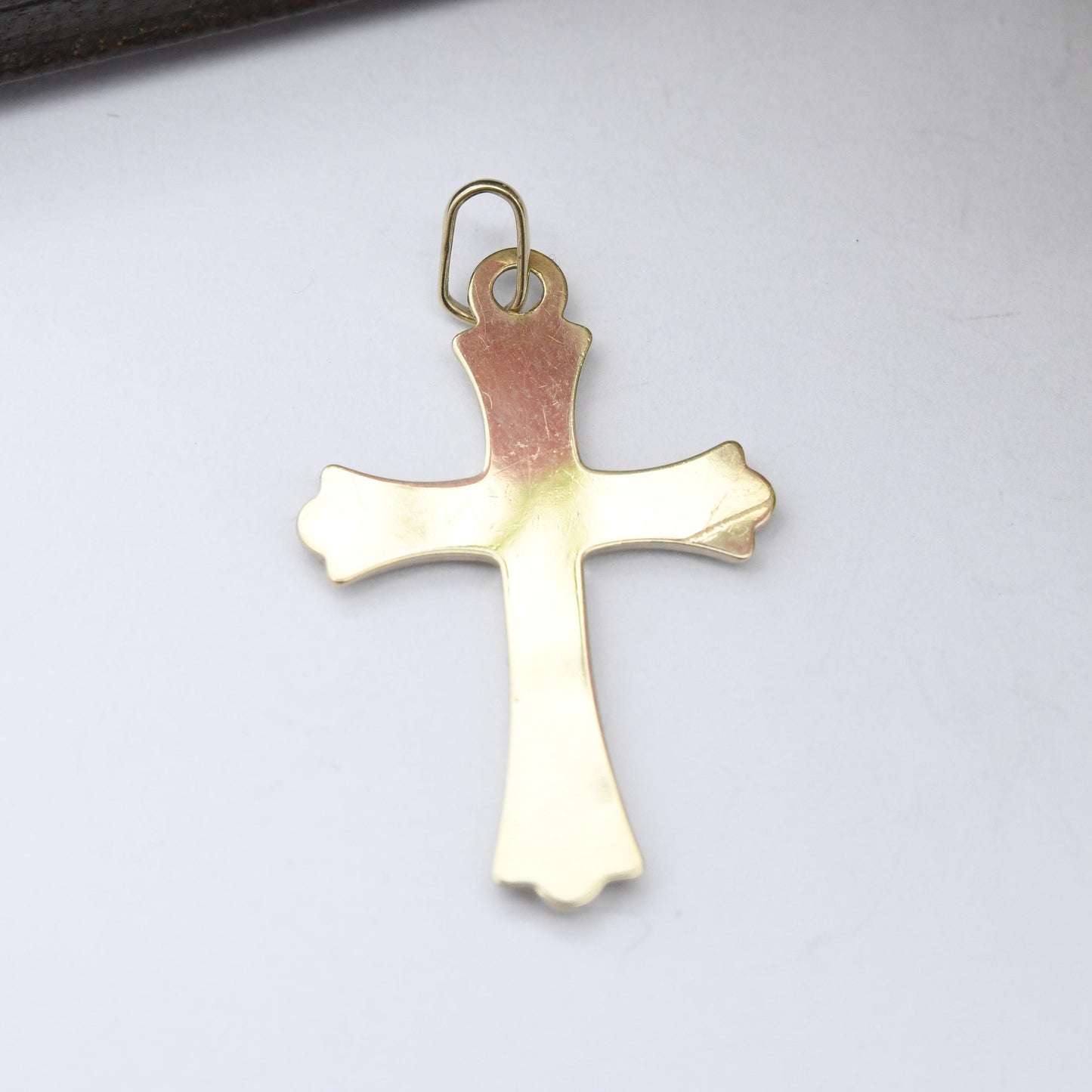 Vintage 9ct Gold Cross Pendant Minimalist Design - Solid Gold Christian Religious Necklace Gift for Christening Baptism Charm Necklace Stack