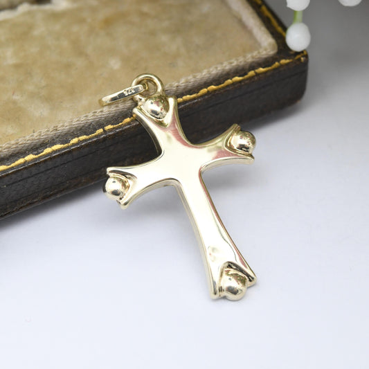 Vintage 9ct Gold Cross Pendant Minimalist Design - Solid Gold Christian Religious Necklace Gift for Christening Baptism Charm Necklace Stack