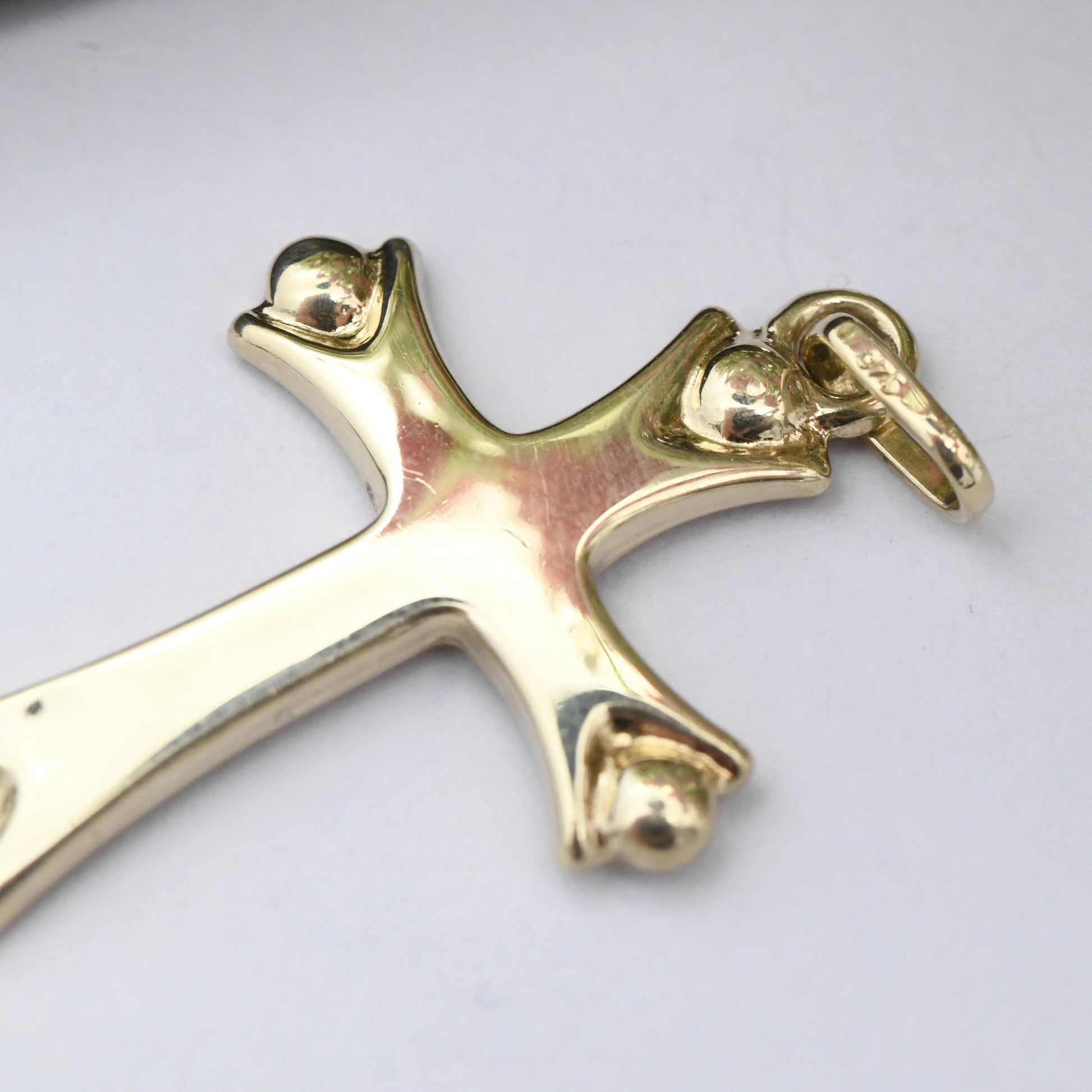 Vintage 9ct Gold Cross Pendant Minimalist Design - Solid Gold Christian Religious Necklace Gift for Christening Baptism Charm Necklace Stack