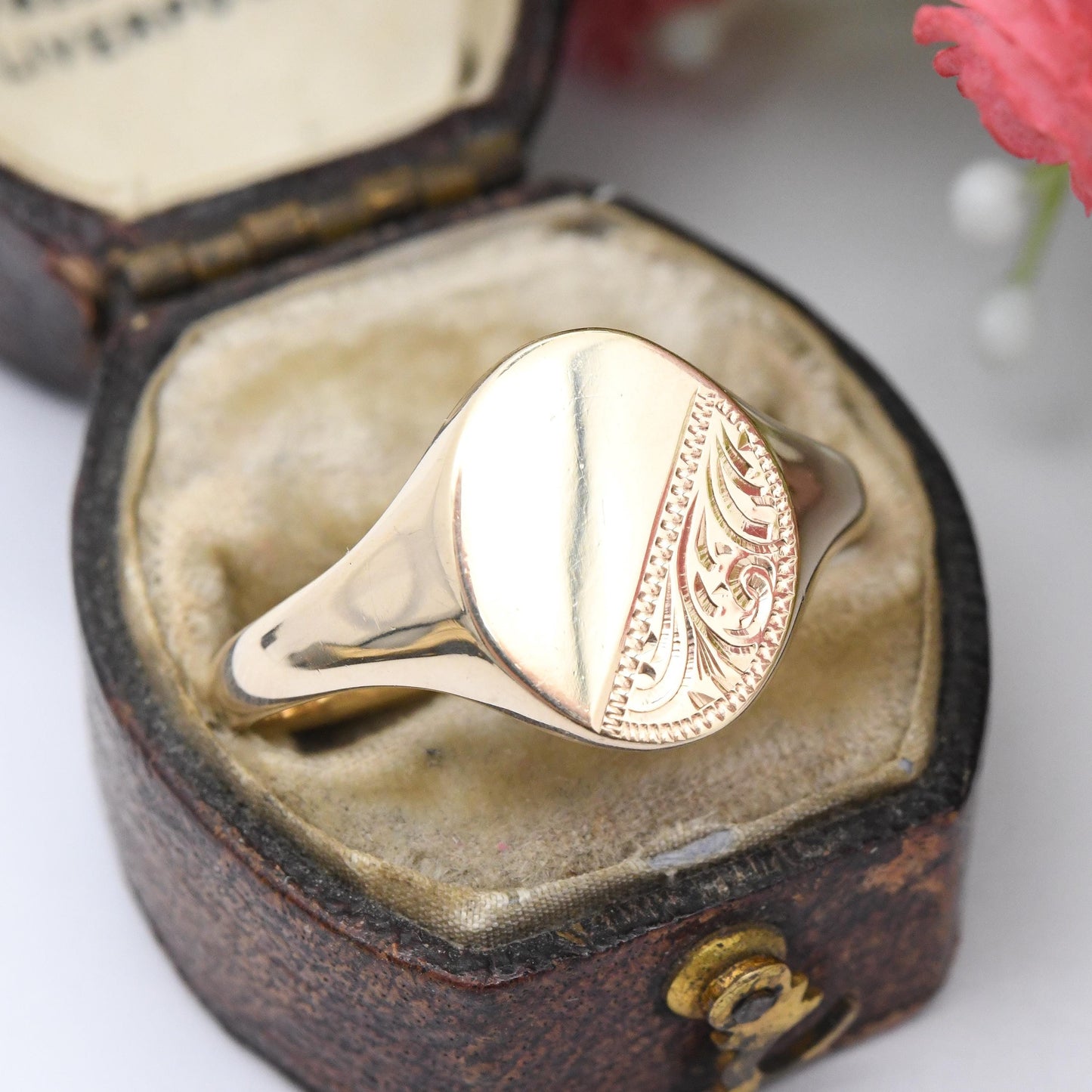 Vintage 9ct Gold Signet Ring 1983 Henry Griffith & Sons - Large Gold Ring for Engraving Gift for Him | UK Size - X 1/2 | US Size - 11 3/4