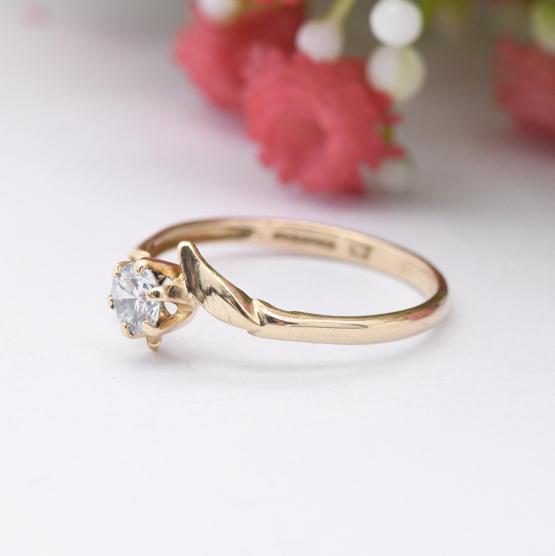 Vintage 9ct Gold CZ Solitaire Ring 1993 - Clear Stone Bypass Engagement Ring Placeholder | Cubic Zirconia | UK Size - L | US Size - 5 3/4