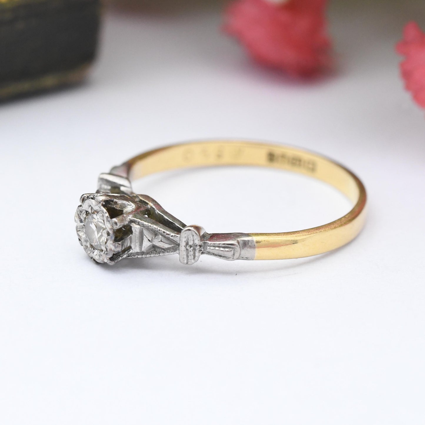 Vintage 18ct Gold Solitaire Diamond Ring 1964 - Illusion Set Engagement Ring | Two Tone Yellow and White | UK Size - L | US Size - 5 3/4