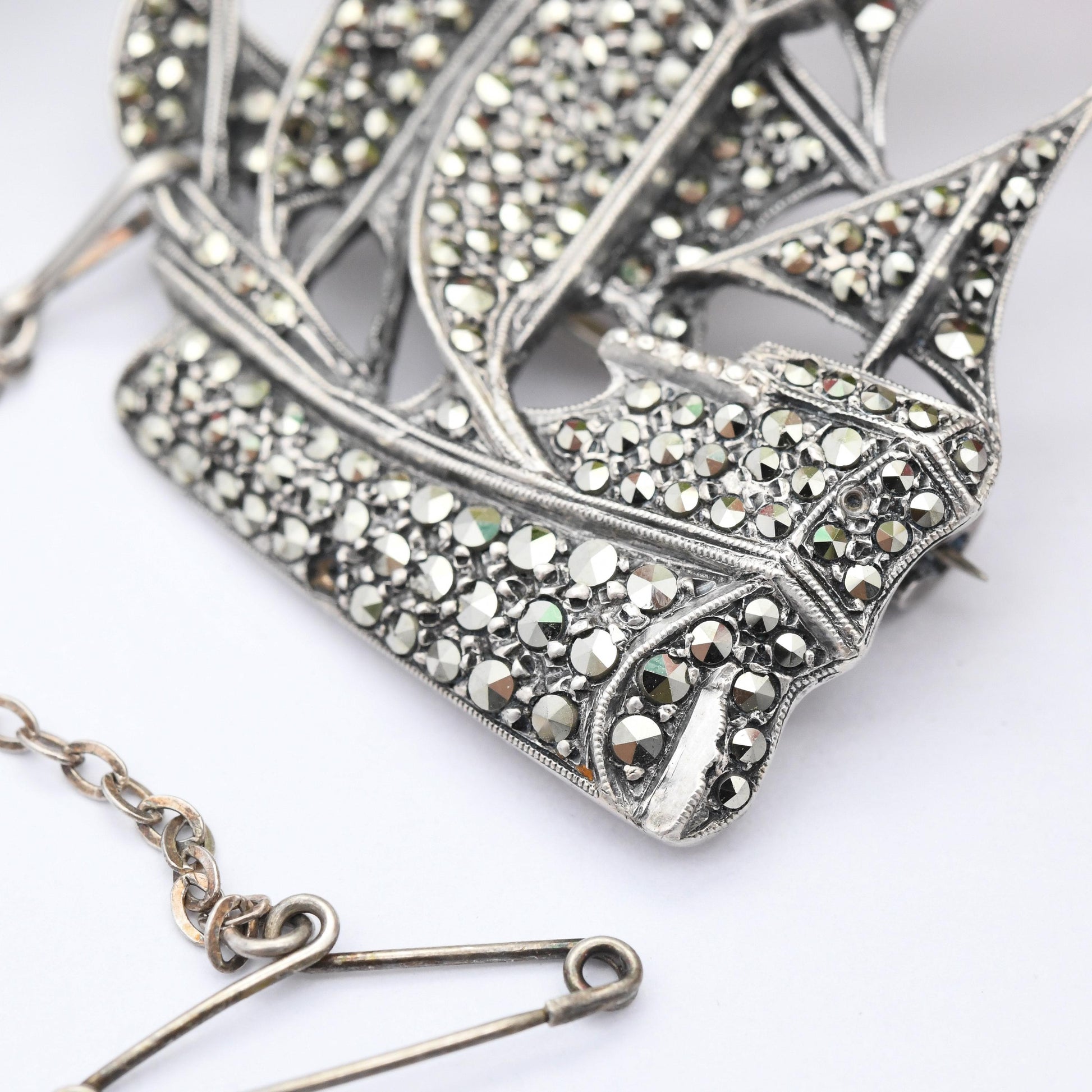 Vintage Sterling Silver Sailing Ship Brooch c.1950s - Figural Sailing Ship | Statement Sparkly Brooch | Unisex Jewellery Gift