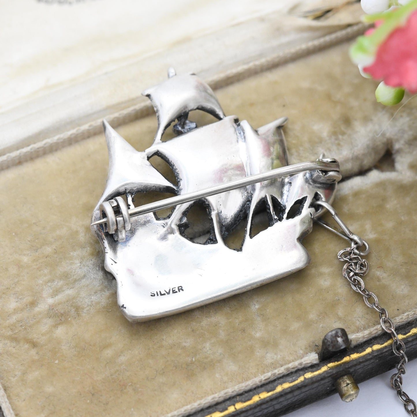 Vintage Sterling Silver Sailing Ship Brooch c.1950s - Figural Sailing Ship | Statement Sparkly Brooch | Unisex Jewellery Gift