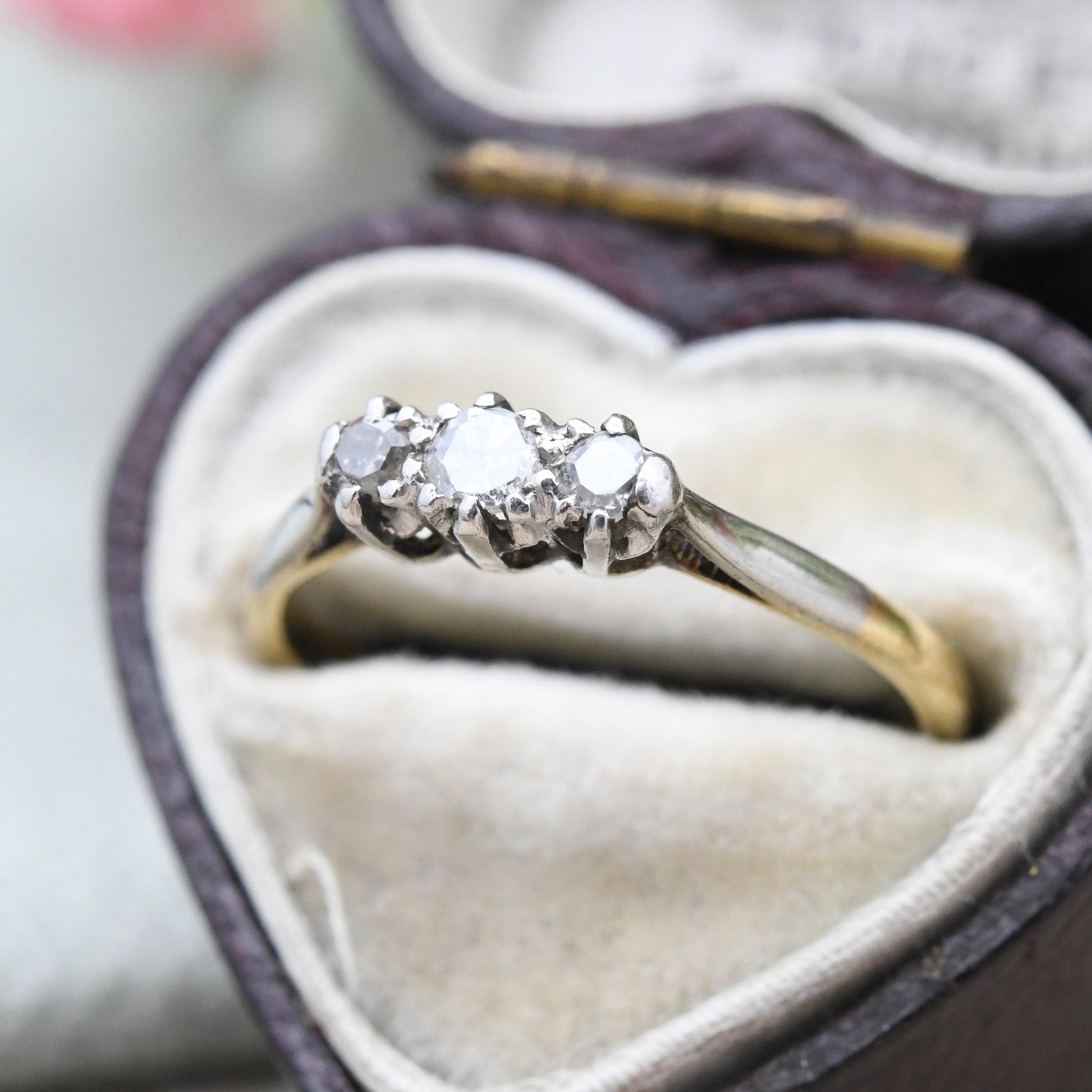 Vintage 18ct Gold and Platinum Three Stone Diamond Ring - Trilogy Engagement Ring c. 1930s | UK Size - L 1/2 | US Size - 6