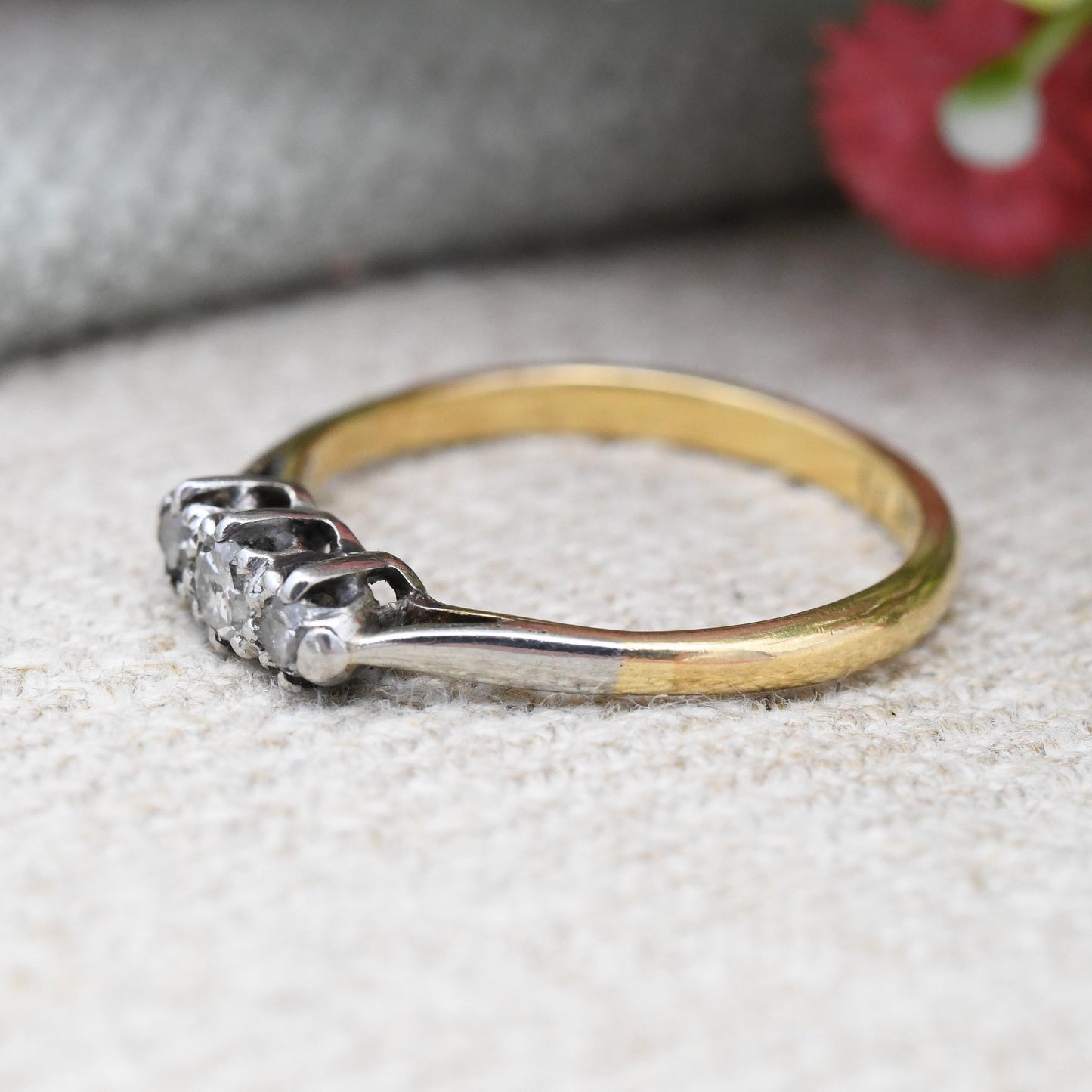 Vintage 18ct Gold and Platinum Three Stone Diamond Ring - Trilogy Engagement Ring c. 1930s | UK Size - L 1/2 | US Size - 6