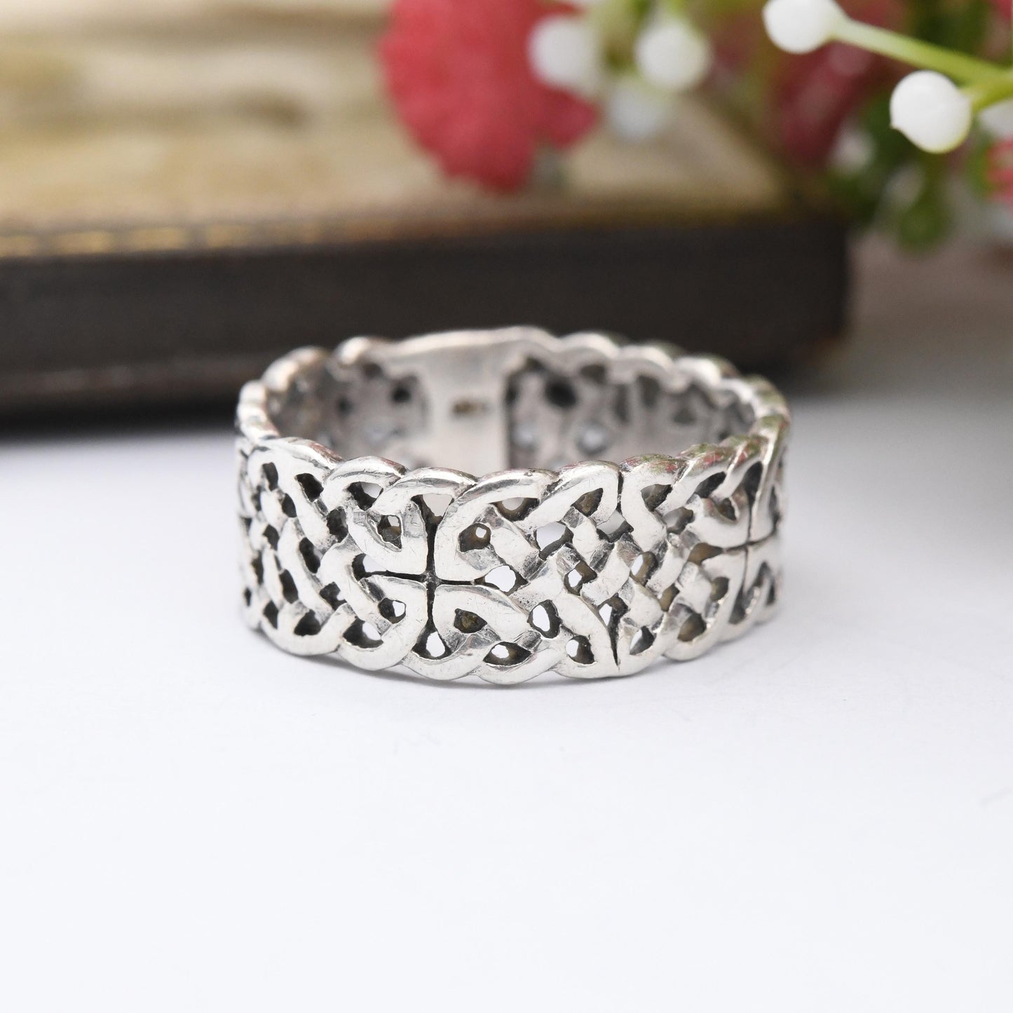 Vintage Sterling Silver Celtic Knot Band Ring - Openwork Wide Band Unisex Twisted Design | UK Size - P 1/2 | US Size - 8