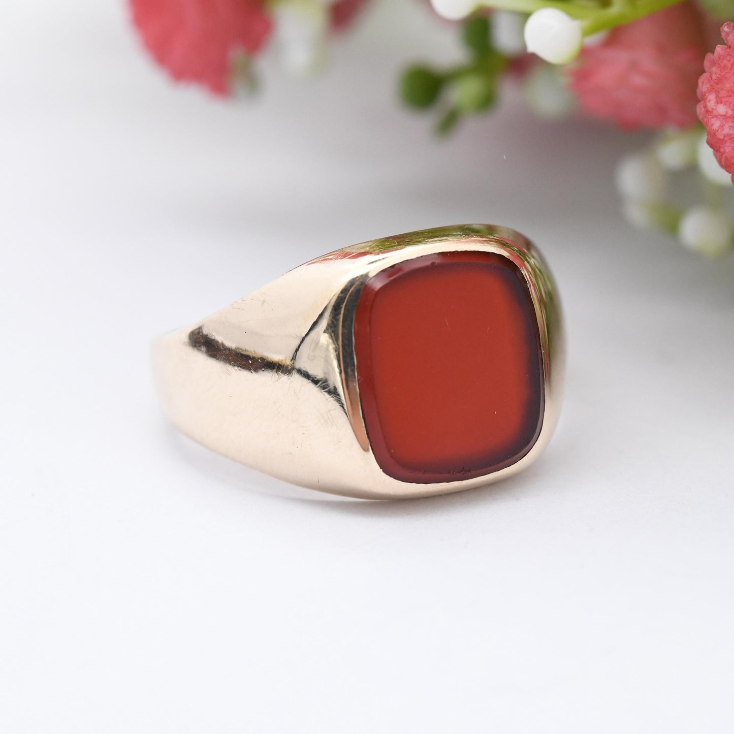 Vintage 9ct Gold Carnelian Signet Ring 1955 - Unisex Chunky Solid Gold Blank Plaque | Boyfriend Gift | UK Size - W 1/2 | US Size - 11 1/4