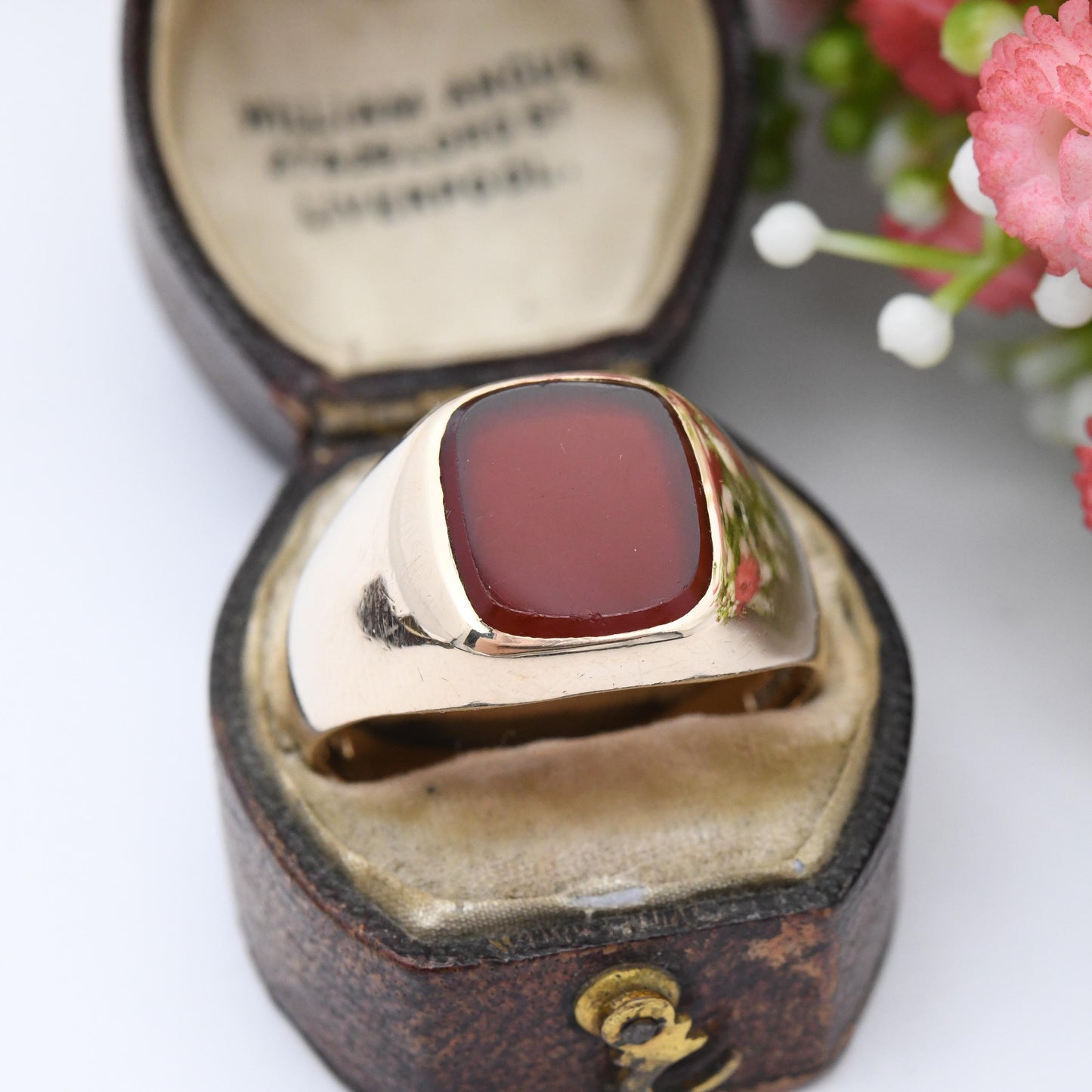 Vintage 9ct Gold Carnelian Signet Ring 1955 - Unisex Chunky Solid Gold Blank Plaque | Boyfriend Gift | UK Size - W 1/2 | US Size - 11 1/4