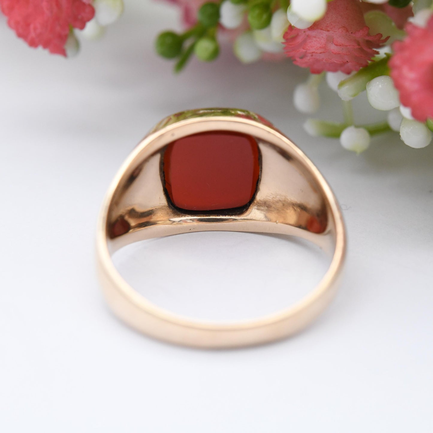 Vintage 9ct Gold Carnelian Signet Ring 1955 - Unisex Chunky Solid Gold Blank Plaque | Boyfriend Gift | UK Size - W 1/2 | US Size - 11 1/4