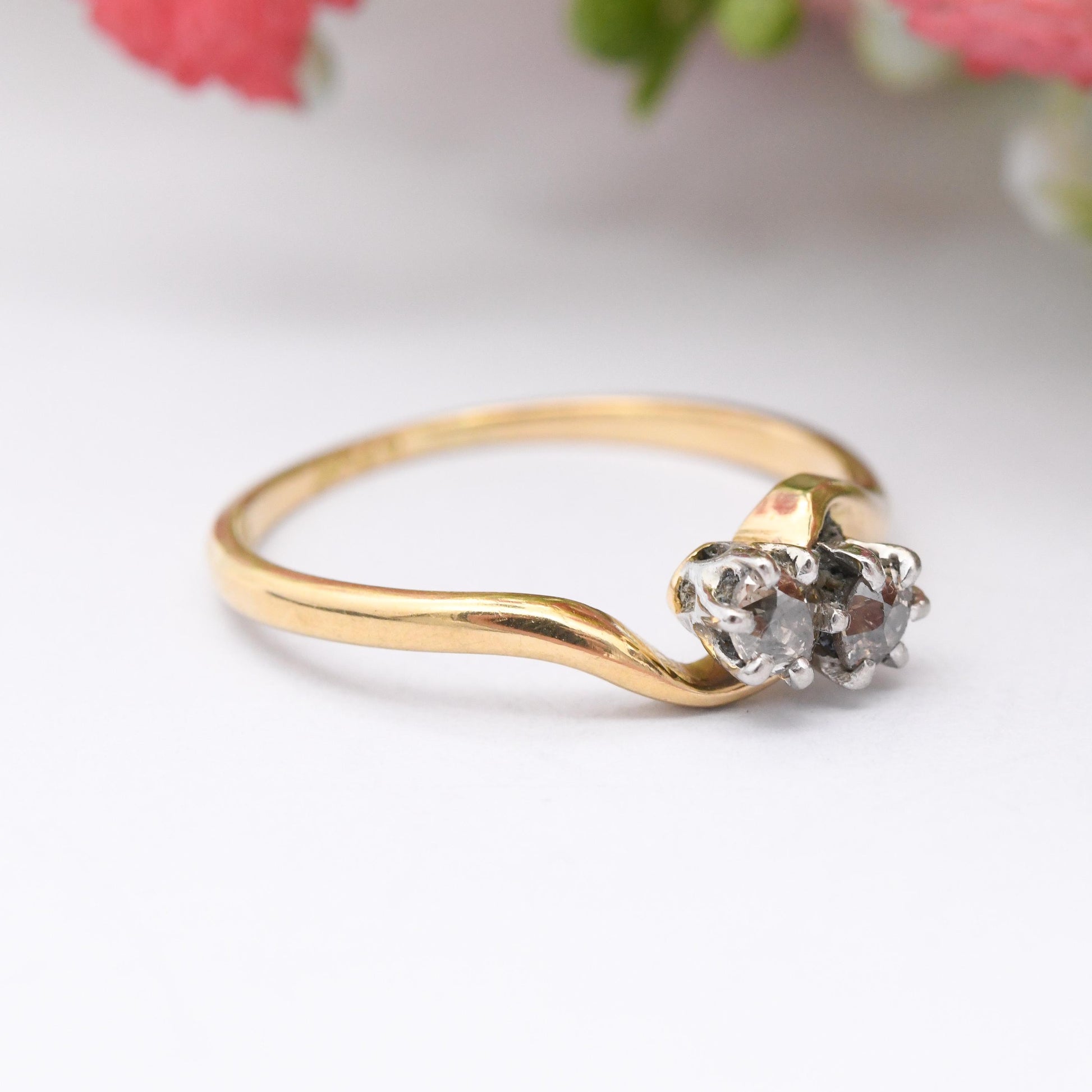 Vintage 18ct Gold and Platinum Diamond Toi et Moi Engagement Ring - Two Stones | True Vintage Antique 1900s | UK Size - P | US Size - 7 1/2