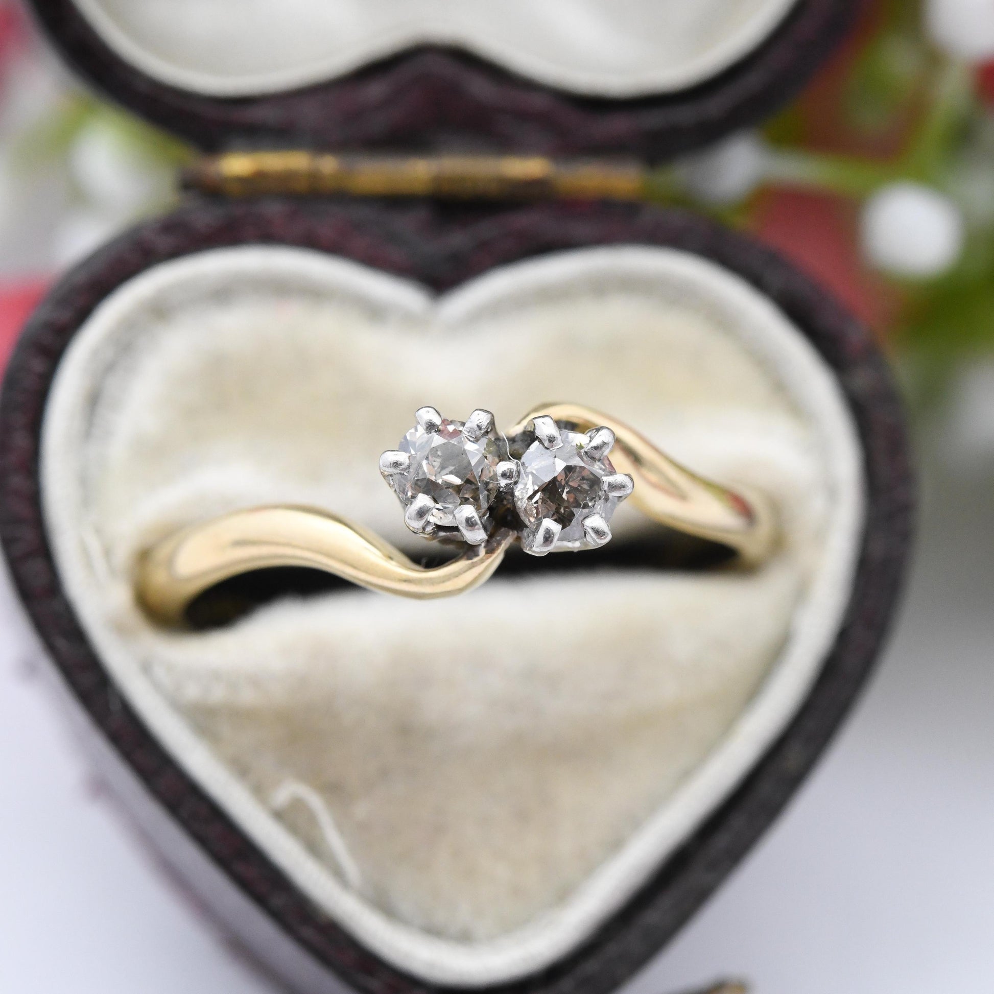 Vintage 18ct Gold and Platinum Diamond Toi et Moi Engagement Ring - Two Stones | True Vintage Antique 1900s | UK Size - P | US Size - 7 1/2