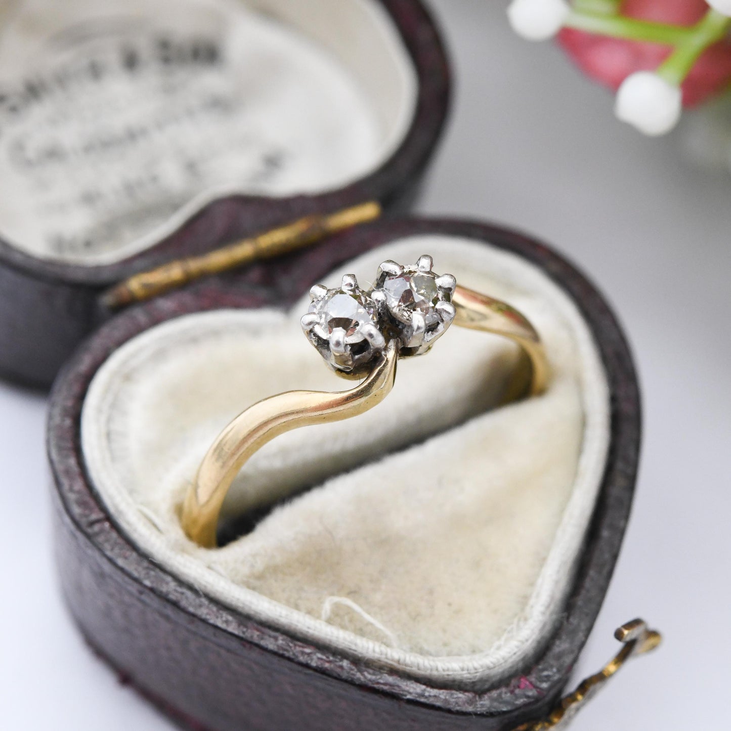 Vintage 18ct Gold and Platinum Diamond Toi et Moi Engagement Ring - Two Stones | True Vintage Antique 1900s | UK Size - P | US Size - 7 1/2