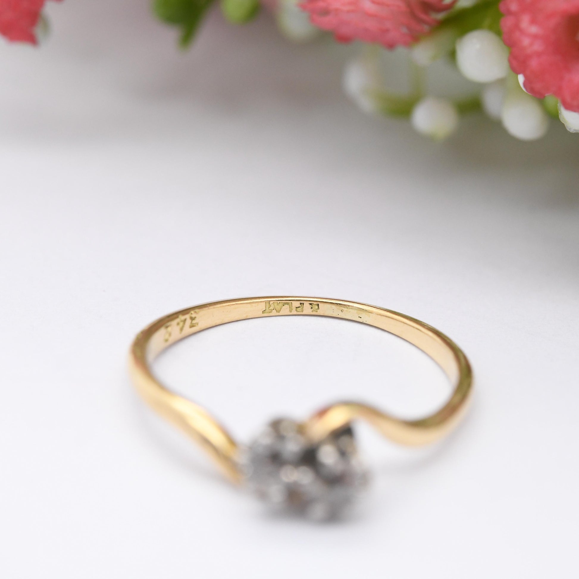 Vintage 18ct Gold and Platinum Diamond Toi et Moi Engagement Ring - Two Stones | True Vintage Antique 1900s | UK Size - P | US Size - 7 1/2