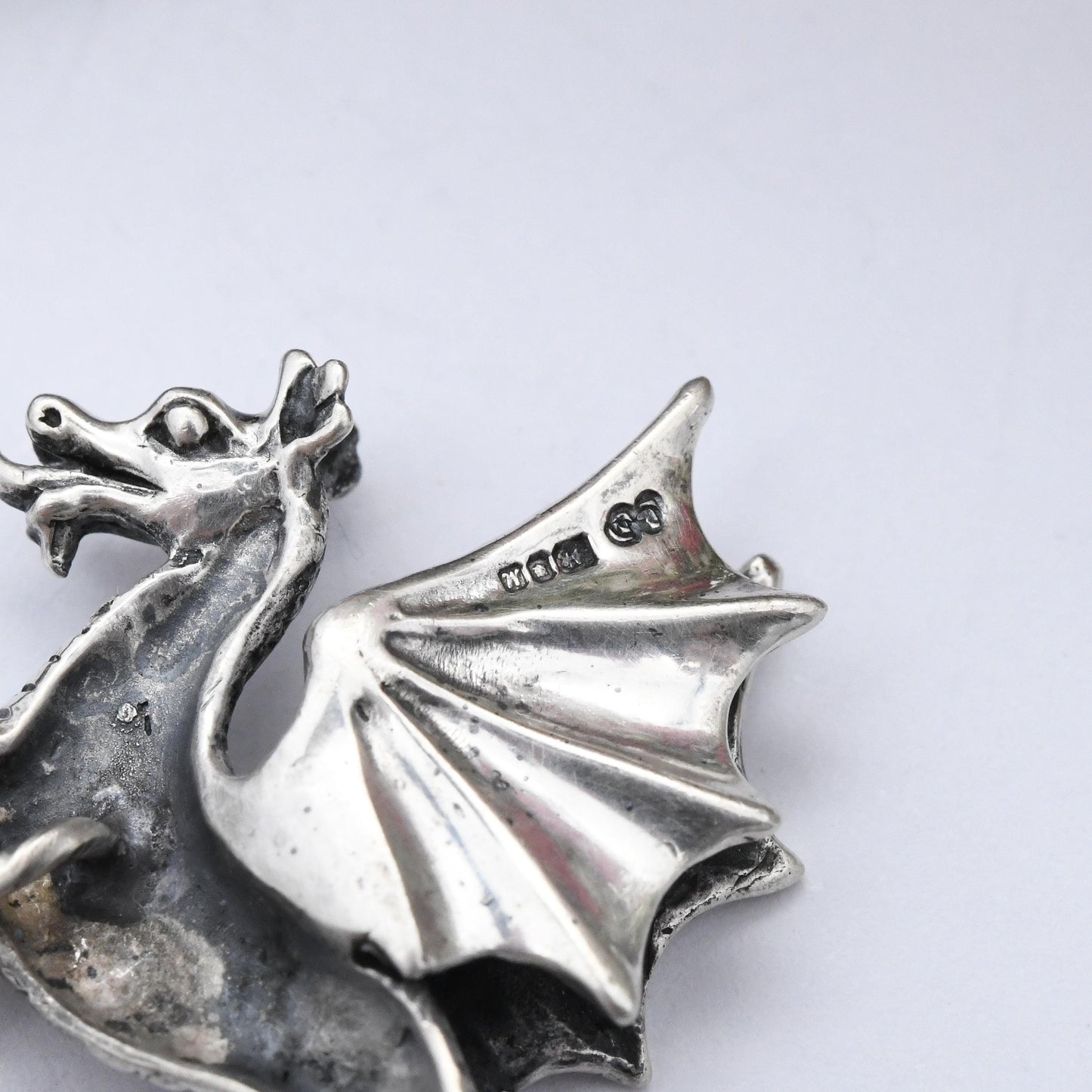 Vintage Sterling Silver Dragon Stick Brooch Tie Pin 1986 - Large Textured Dragon Novelty Fantasy Stick Pin | Gift for Him