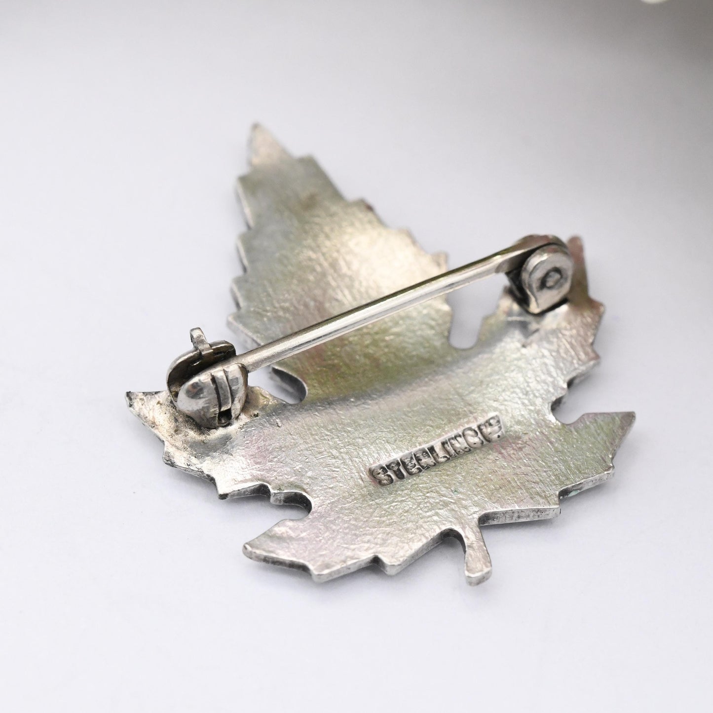 Vintage Sterling Silver Canada Maple Leaf Brooch Green Enamel - Green to Yellow Enamel Gradient Autumnal Leaf Design