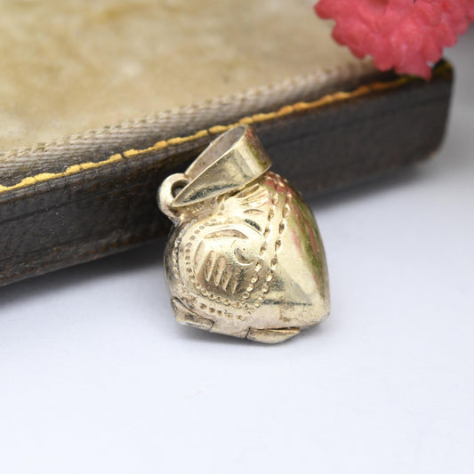 Vintage Gold Plated Sterling Silver Heart Locket Pendant - Small Necklace Charm Love Heart Shaped Engraved Locket Pretty Gift for Her