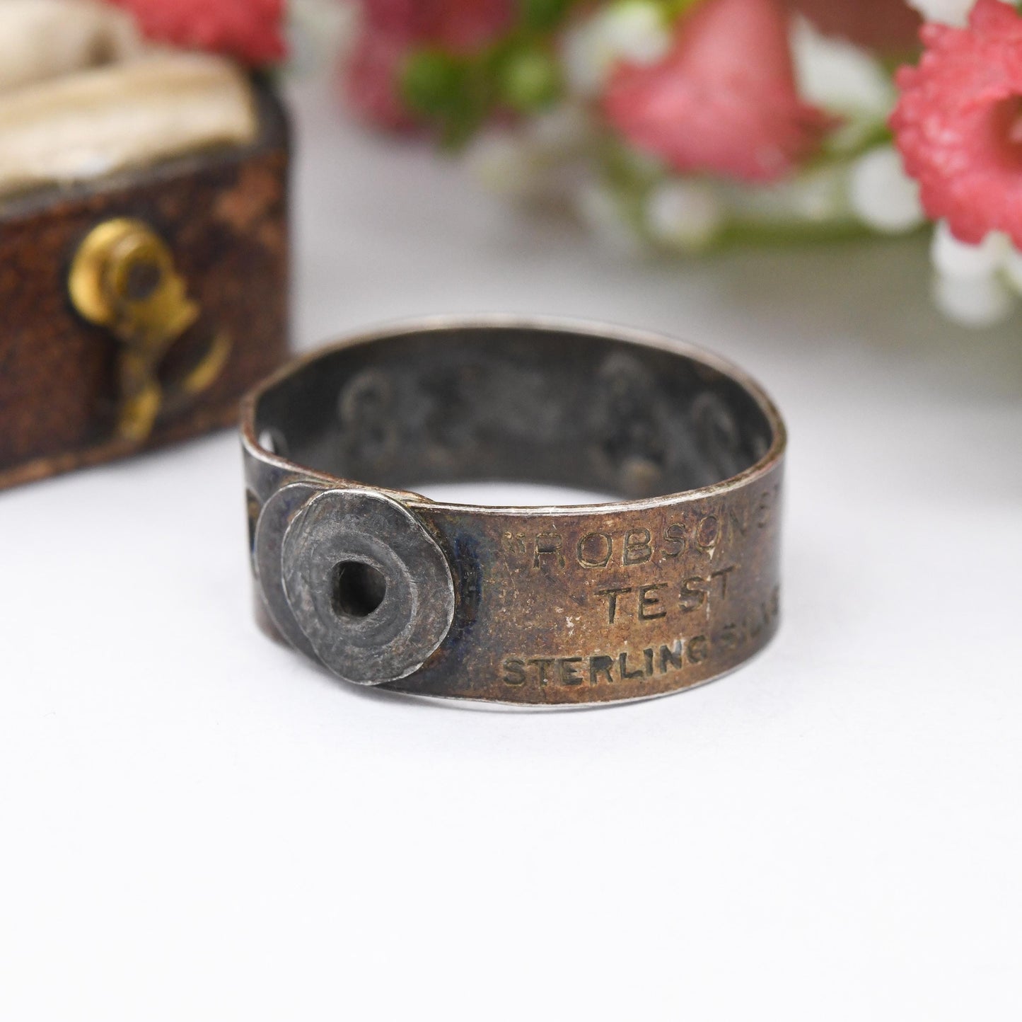 Vintage Robson's Test Sterling Silver Band Ring Salesman Sample Size - Unusual Antique Curio Collectable | UK Size - T 1/2 | US Size - 9 3/4