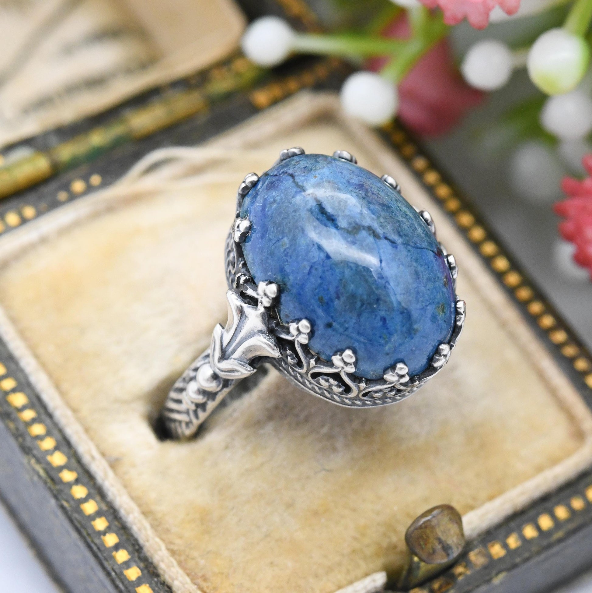 Vintage European Silver Ring with Large Blue Stone c. 1930s - Austria German 935 | Gemstone Statement | Small UK Size - I | US Size - 4 1/4