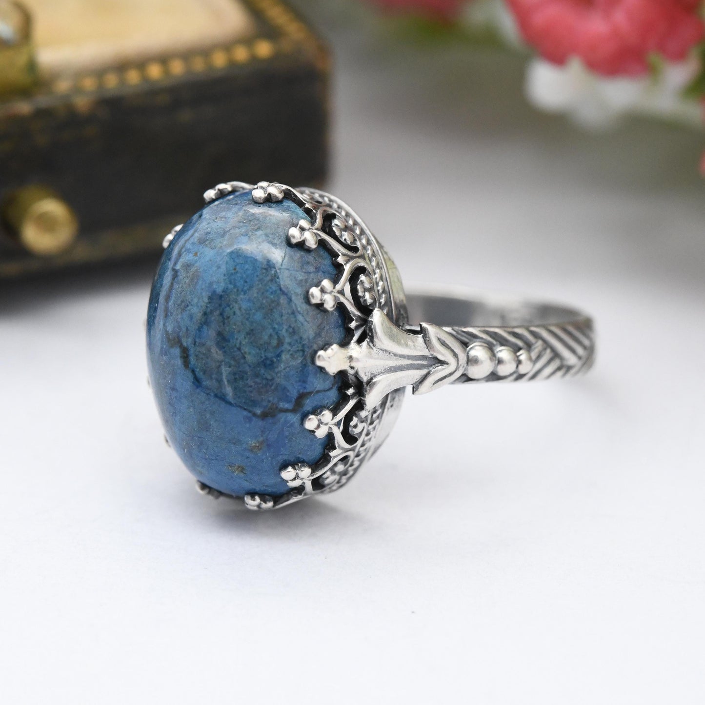 Vintage European Silver Ring with Large Blue Stone c. 1930s - Austria German 935 | Gemstone Statement | Small UK Size - I | US Size - 4 1/4