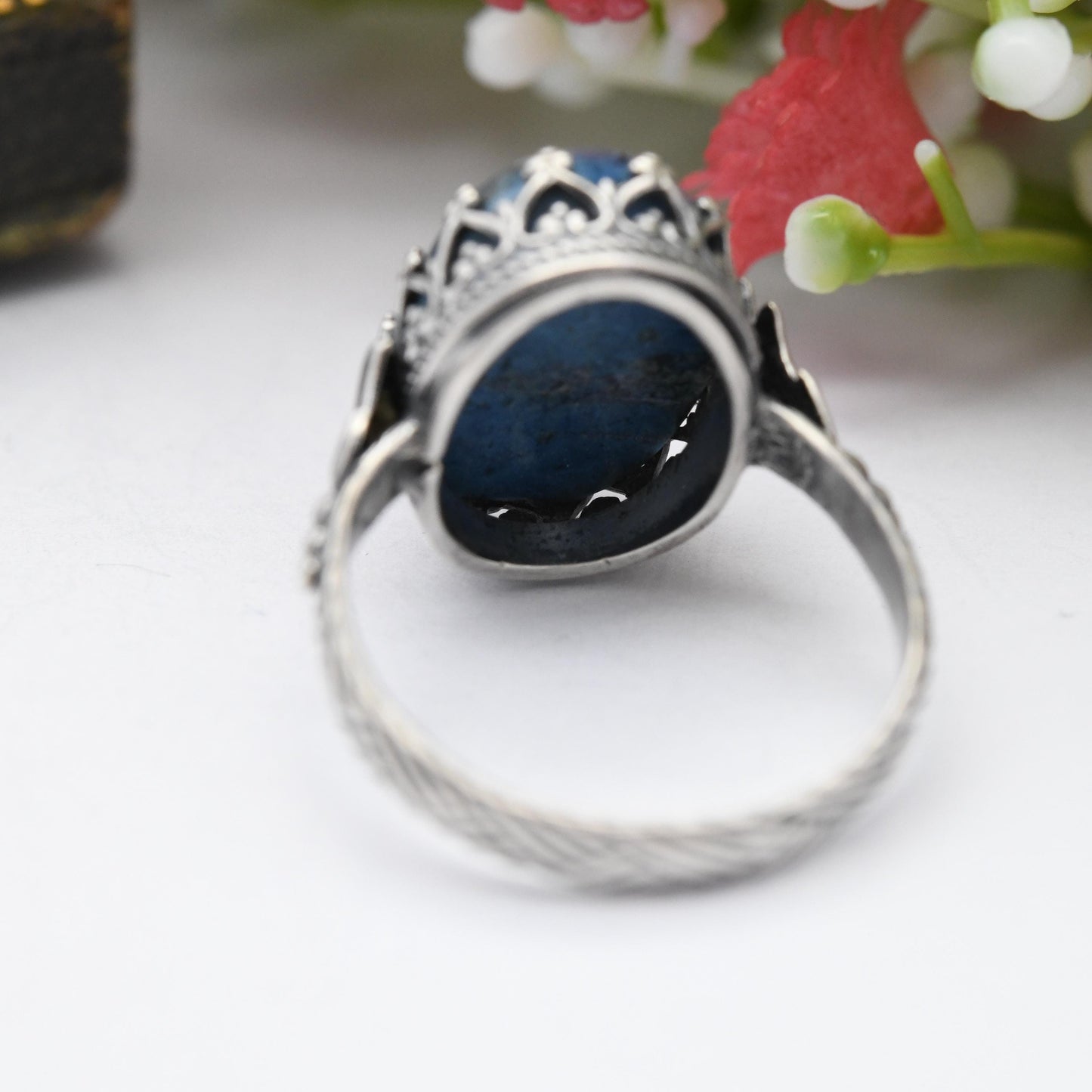 Vintage European Silver Ring with Large Blue Stone c. 1930s - Austria German 935 | Gemstone Statement | Small UK Size - I | US Size - 4 1/4