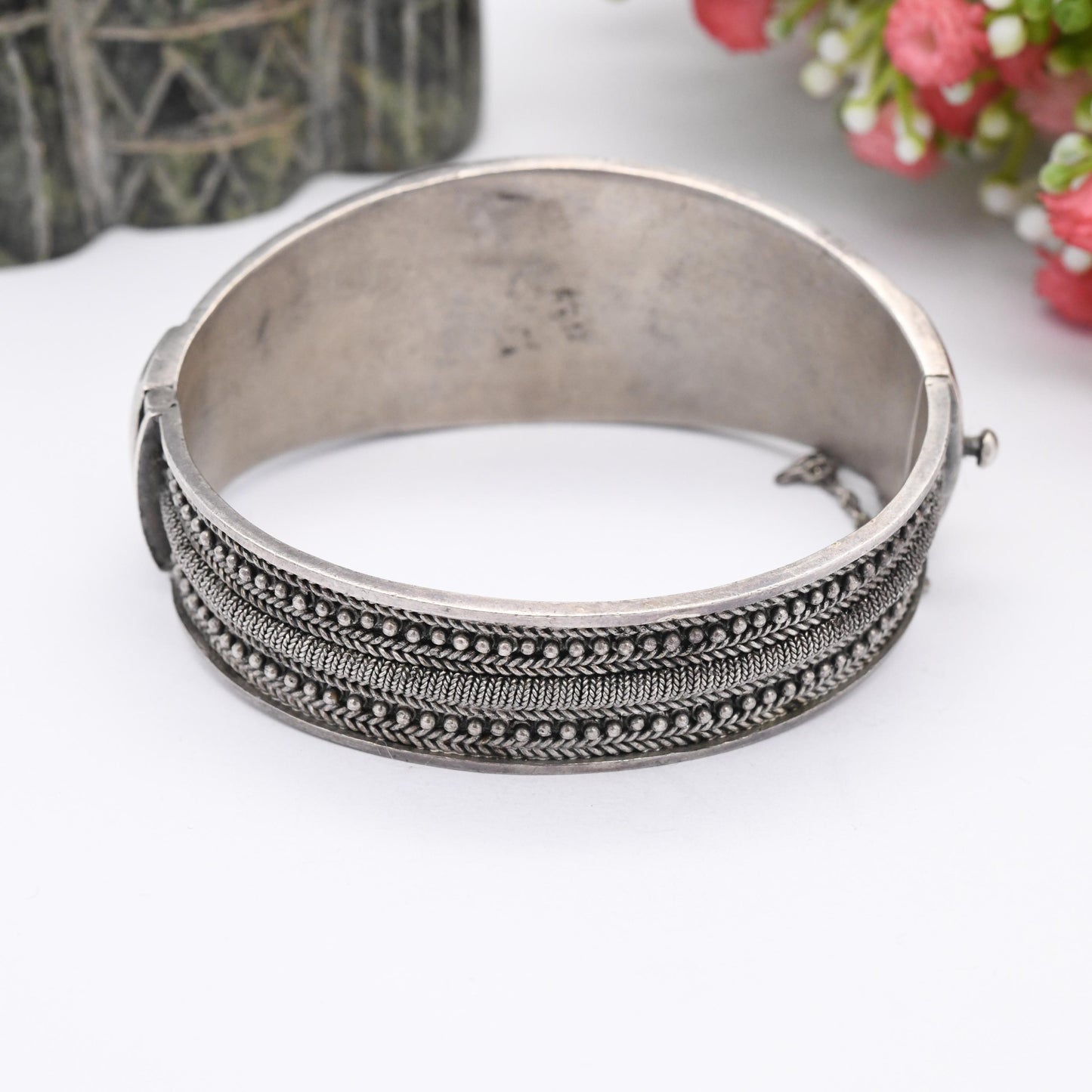 Vintage Portuguese Silver Cannetille Bangle Etruscan Revival Style Bracelet - Ornate Wirework Twisted Rope Design | Heavy Silver Jewellery