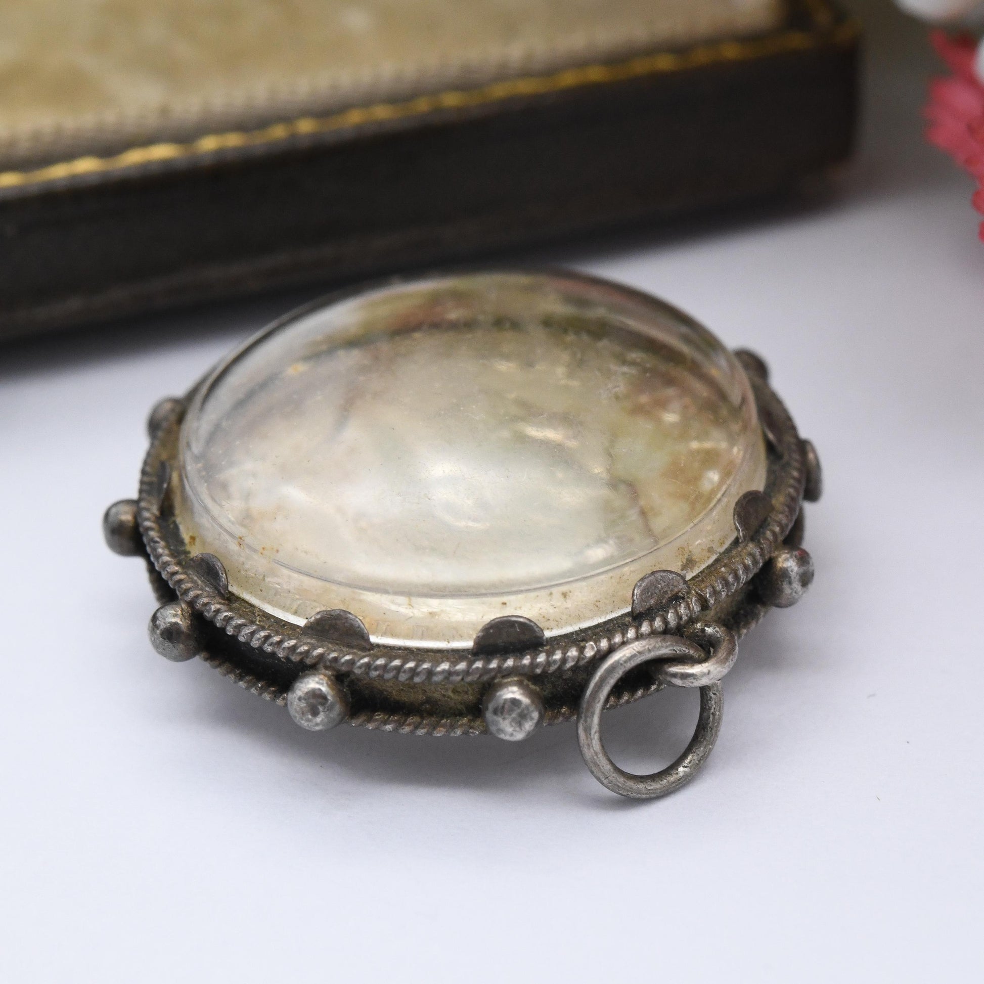 Antique Sterling Silver Coin Pendant in Fob Mount 1914 George V One Shilling - Domed Glass Magnified Coin Pendant | Gift for Charm Necklace