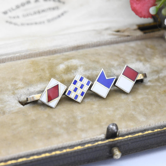 Vintage Silver Maritime Signal Flag Brooch Colourful Enamel FNAH Symbol Alphabet - Nautical Theme Collectable Jewellery