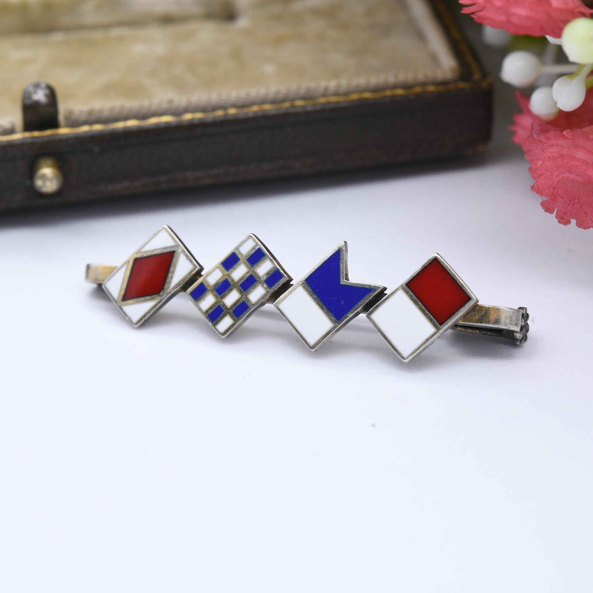 Vintage Silver Maritime Signal Flag Brooch Colourful Enamel FNAH Symbol Alphabet - Nautical Theme Collectable Jewellery