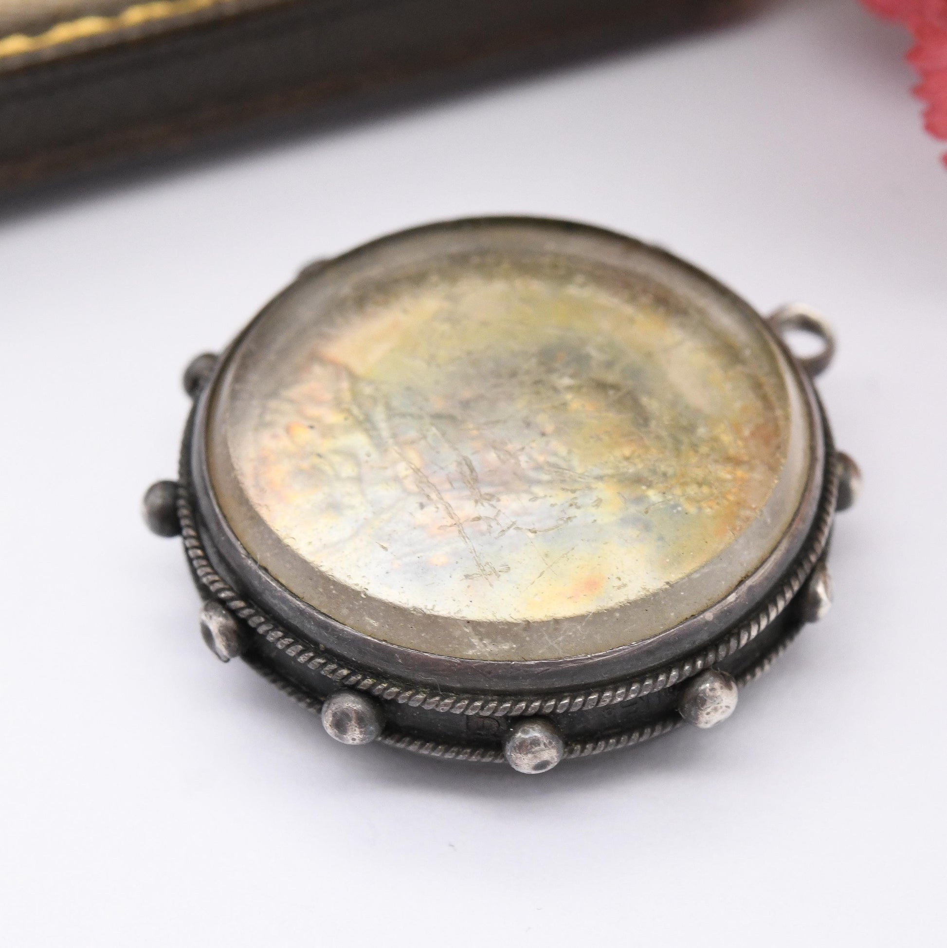 Antique 1887 Victoria Silver One Shilling Coin Pendant in Sterling Silver Glass Fob Mount - Gilt Coin Jewellery Fob Charm Necklace