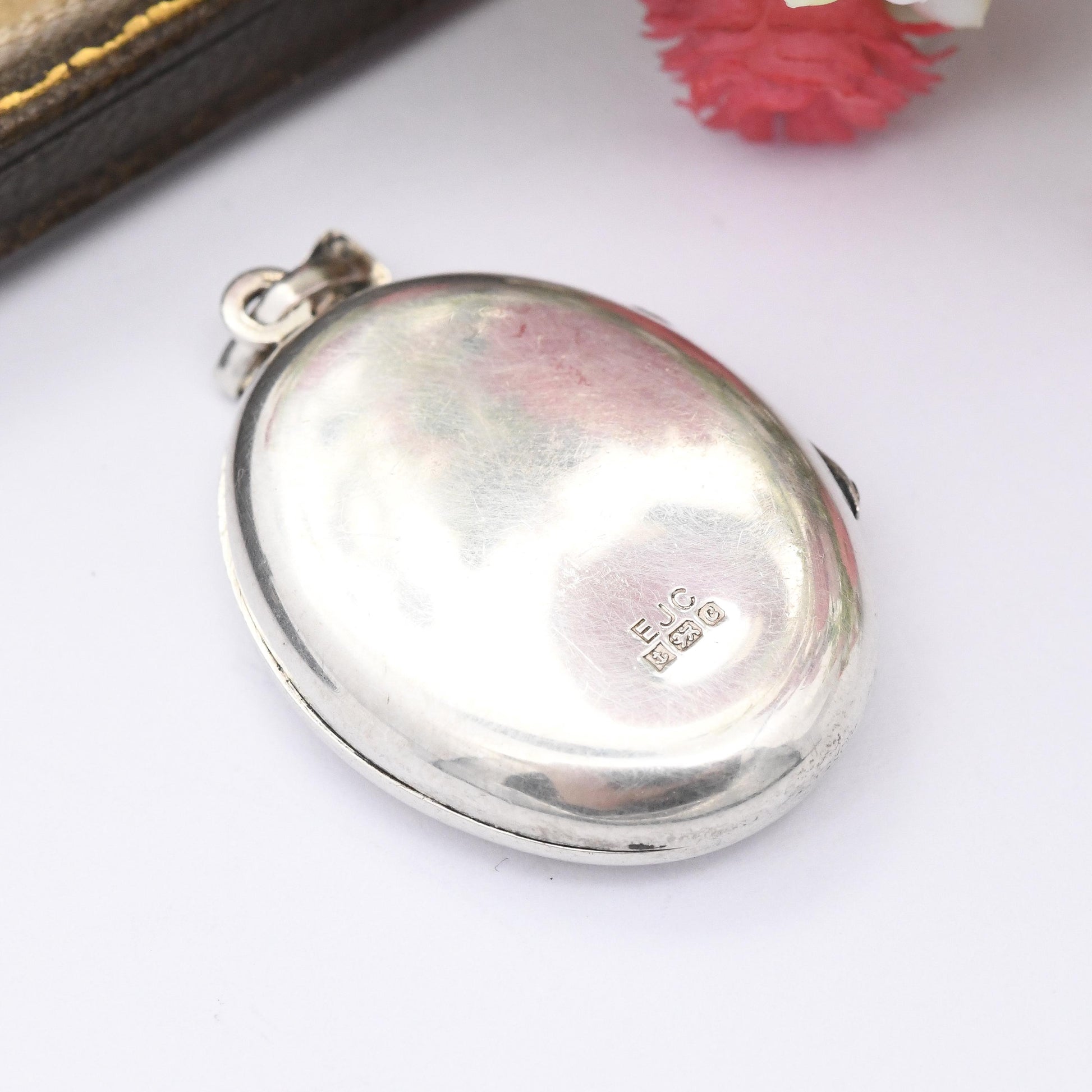 Vintage Sterling Silver Locket Pendant 1977 Engraved Letter J - Personalised Oval Locket with Engraved Scrolling | Pretty Gift for Her